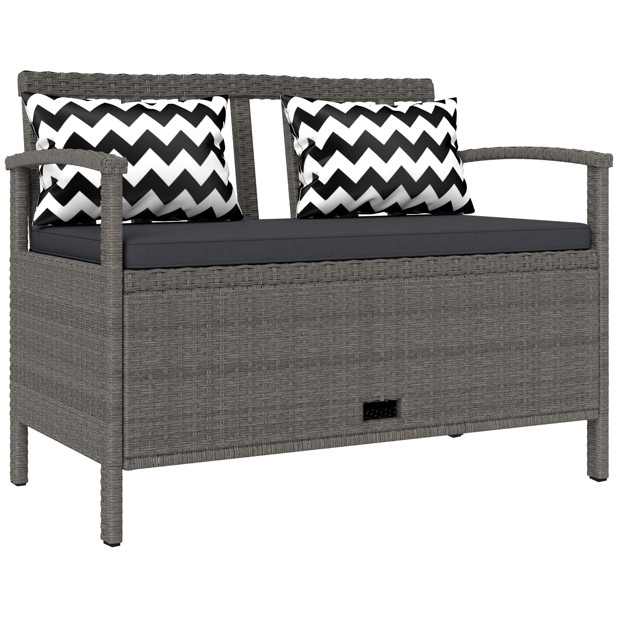 Outsunny 160L Storage Two-Seater Rattan Bench - Grey - North Peak Garden Furniture