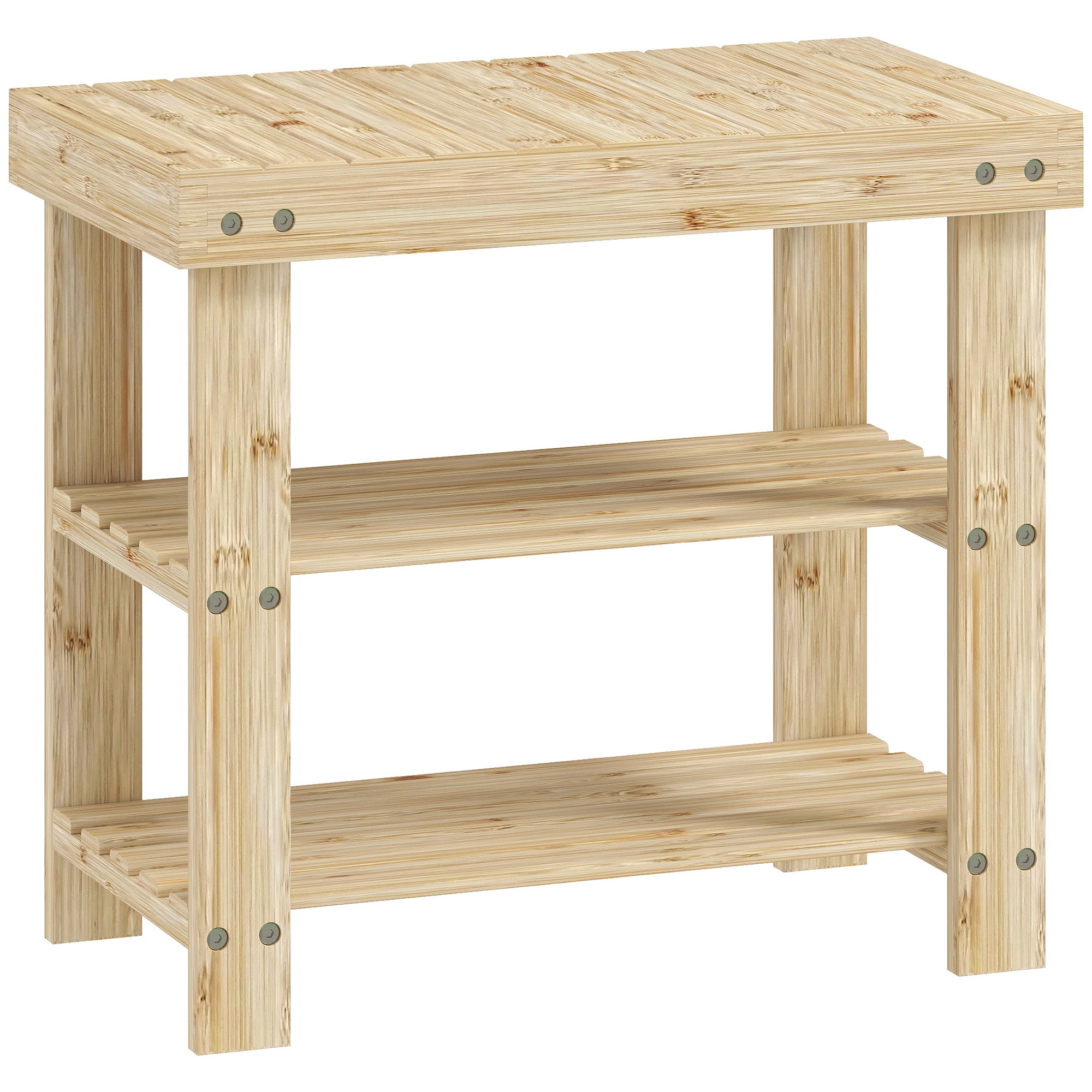 HOMCOM Two Shelf Bamboo Shoe Storage Bench - Natural Finish
