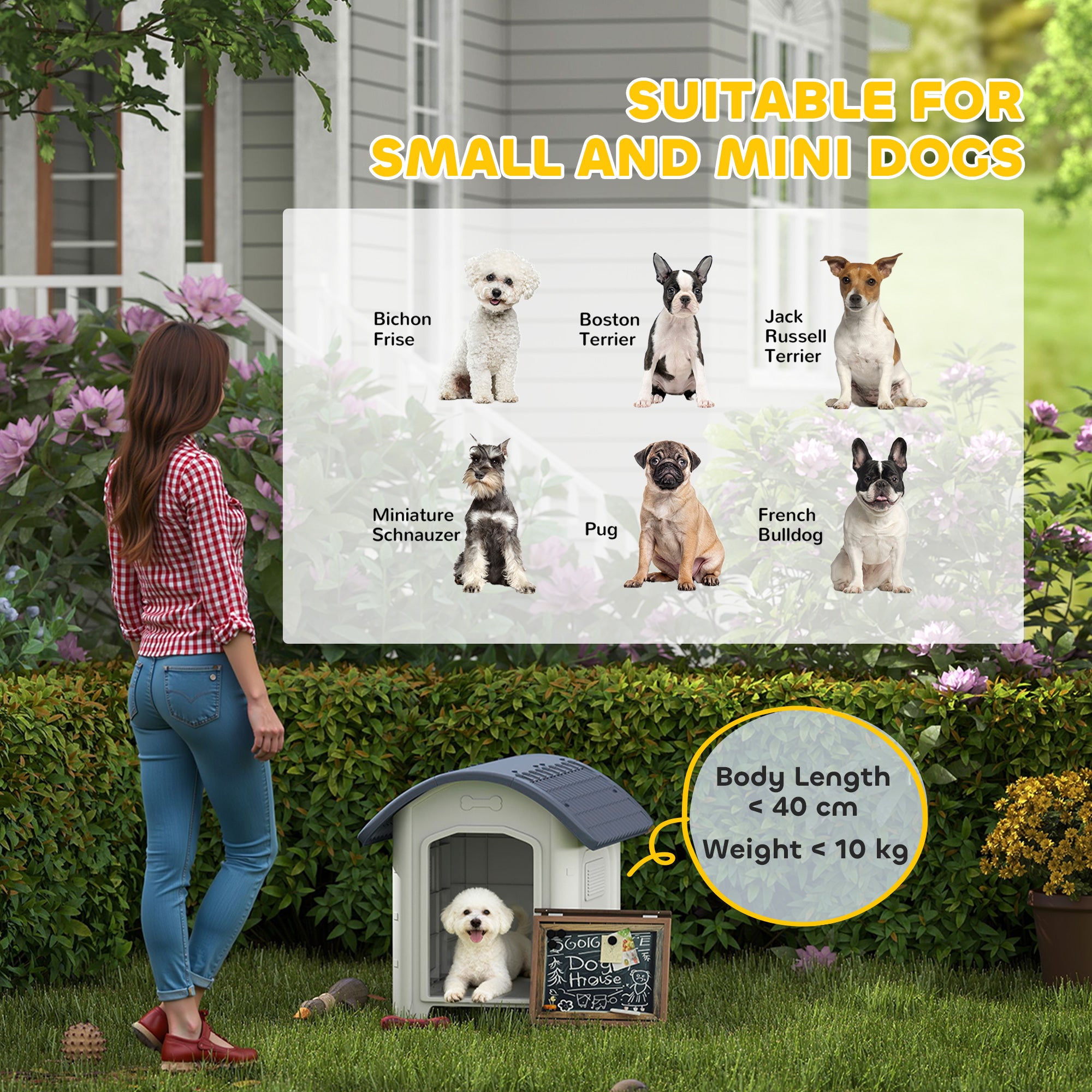 PawHut Outdoor Dog Kennel, Plastic Dog House with Removable Floor, Waterproof Roof, Raised Floor, 71 x 60 x 63 cm