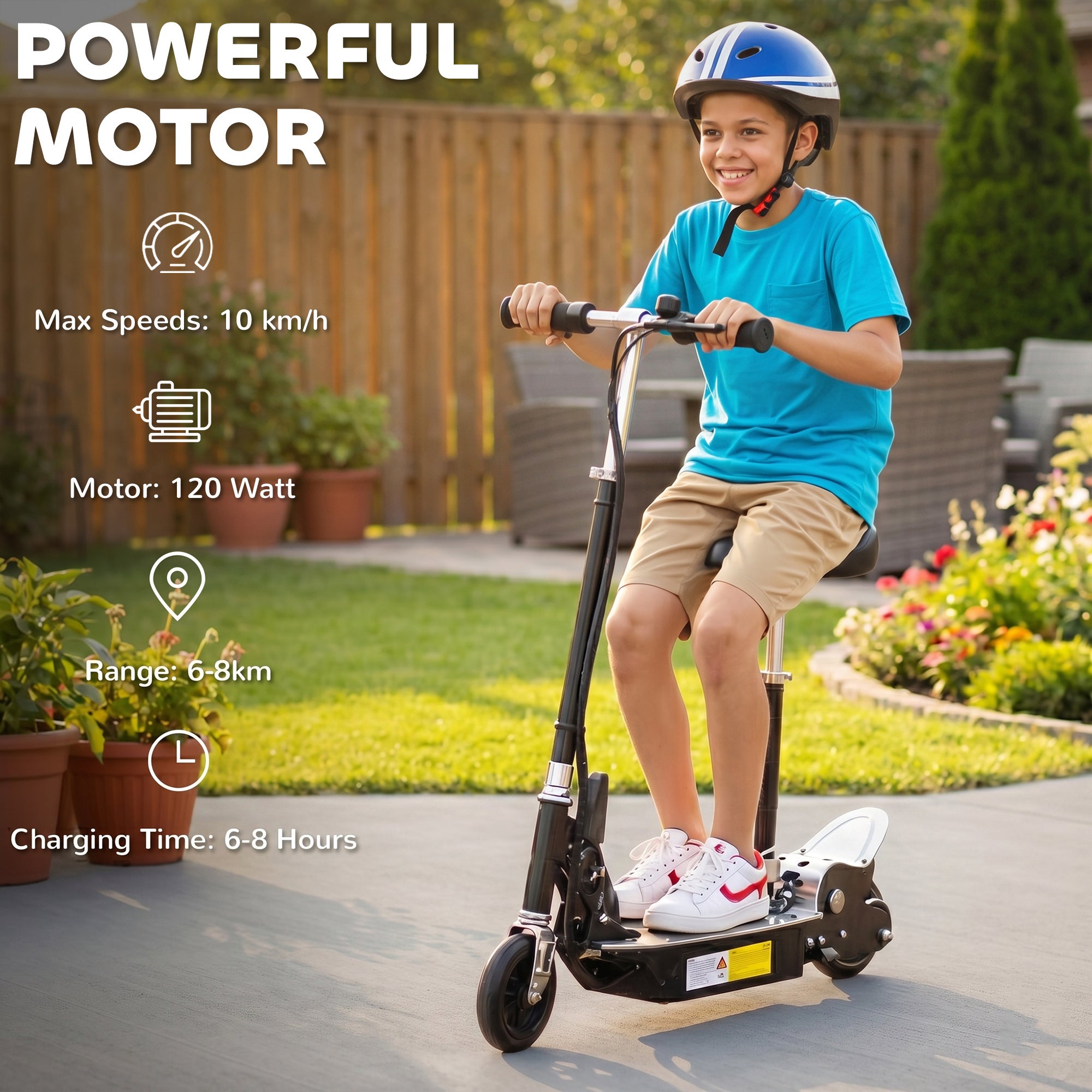 HOMCOM 120W Foldable Powered Scooters with 24V Rechargeable Battery, Adjustable Ride on Toy (Black)