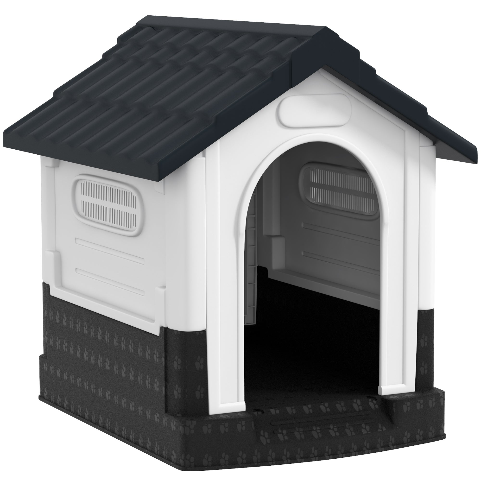 PawHut Plastic Dog Kennel with Windows, for Garden Patio, Miniature Dogs, 64.5 x 57 x 66cm - Grey - North Peak Garden Furniture