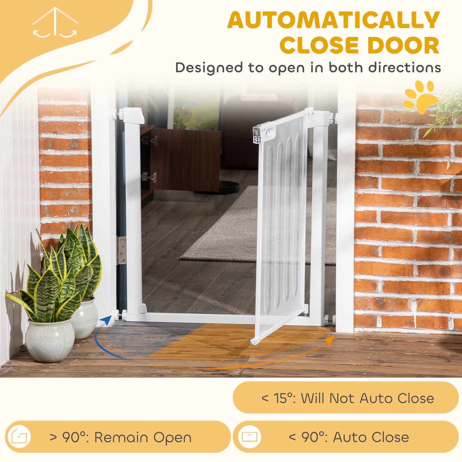 PawHut Pet Safety Gate, for Doorways, Staircases, Hallways, with 75-82cm Adjustable Width - White - North Peak Garden Furniture