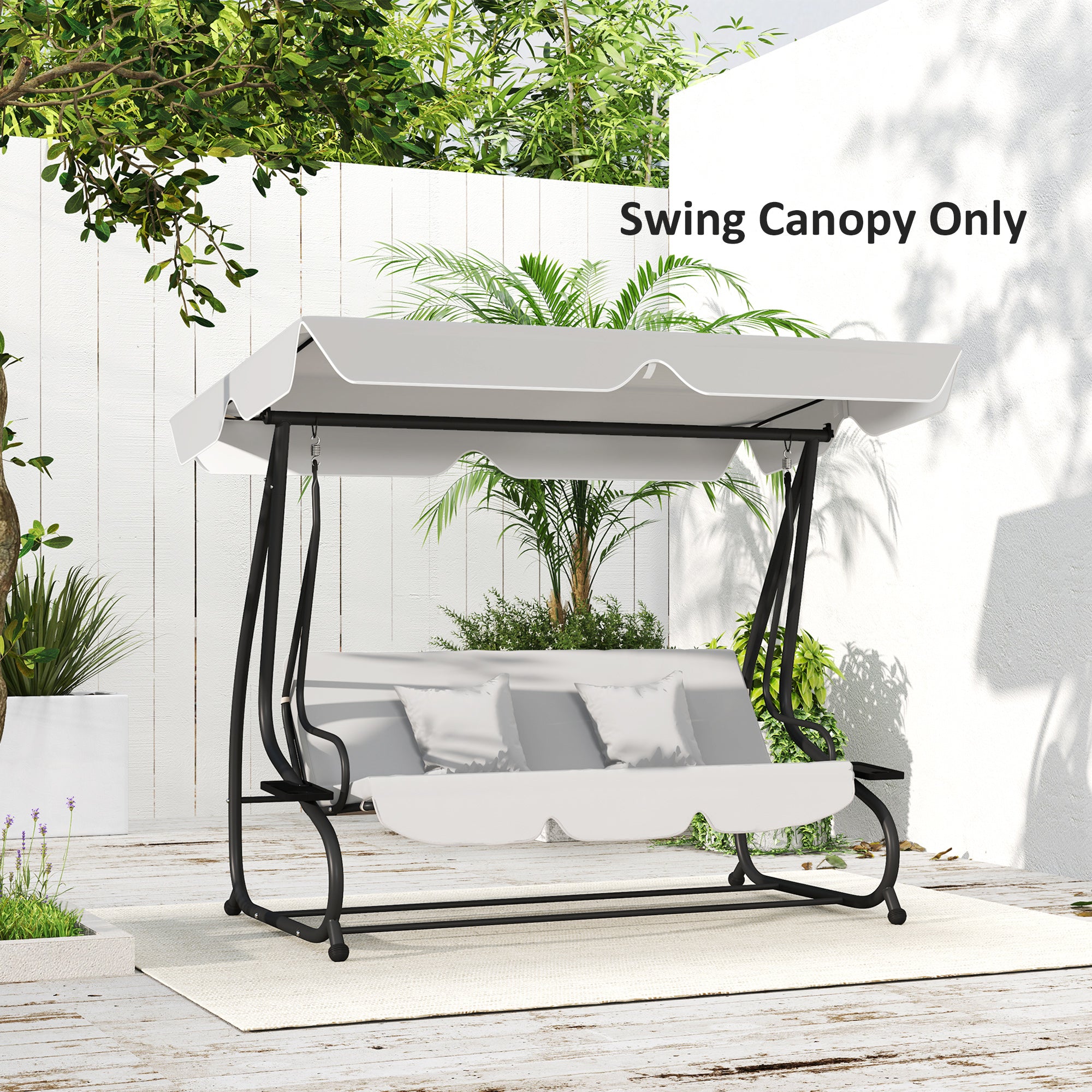 Outsunny Garden Swing Canopy Replacement 3 Seater, Waterproof Garden Swing Seat Canopy Cover, Windproof Anti-UV Sun Shade (Canopy Only) for Patio, Balcony, Light Grey