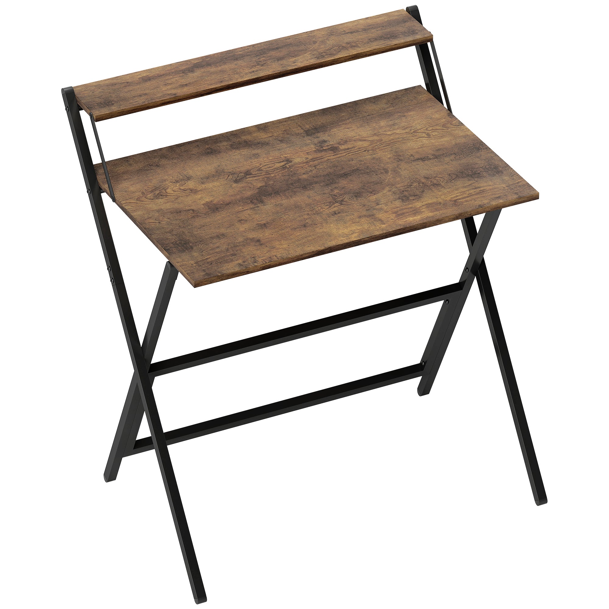 HOMCOM 81.5 cm Folding Computer Desk with Monitor Shelf - Rustic Brown - North Peak Garden Furniture