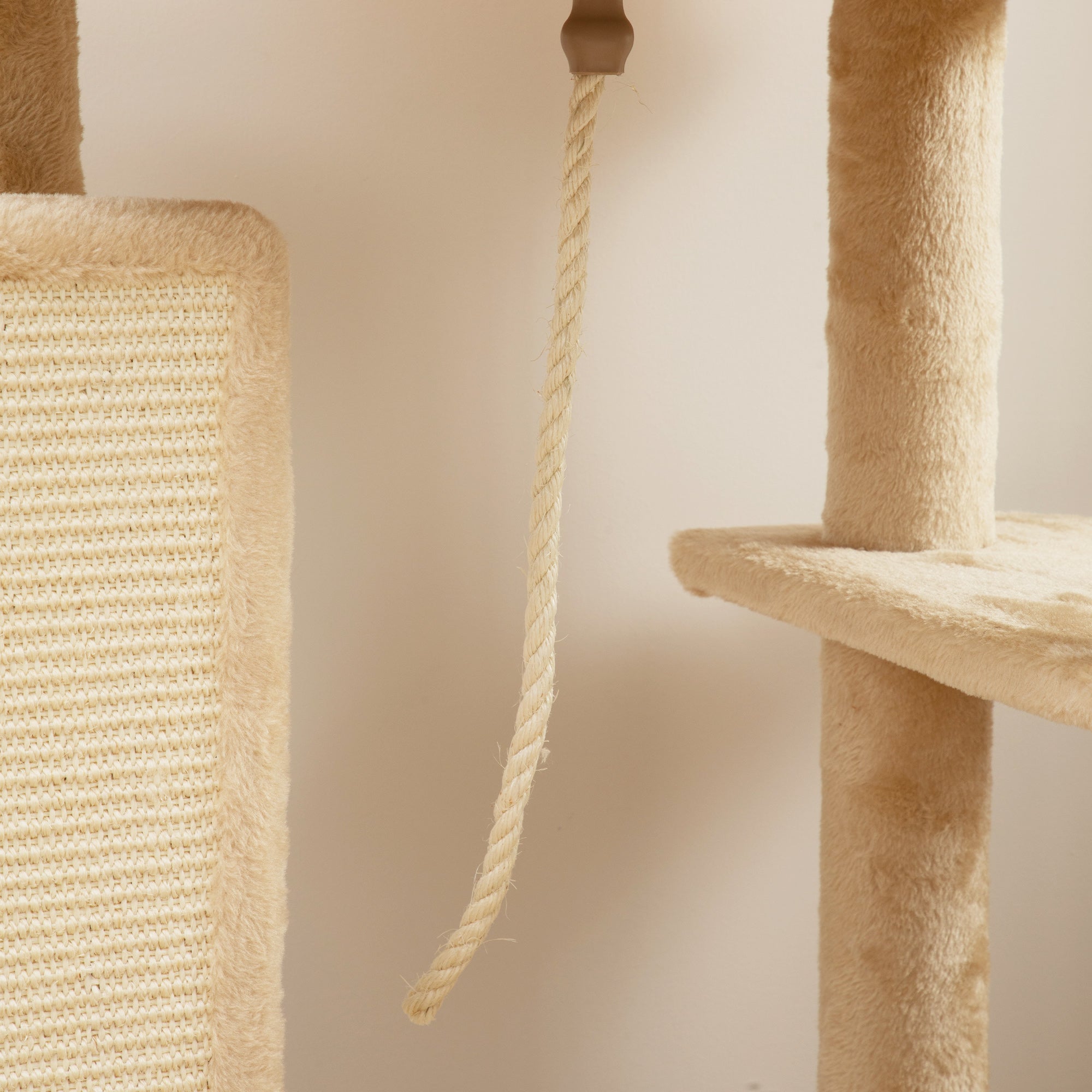 PawHut 132cm Cat Tree w/ Scratching Posts, Pad, Cat Bed, Cat House, Jumping Platform, Grooming Brush, Anti-Tip Kit, Beige