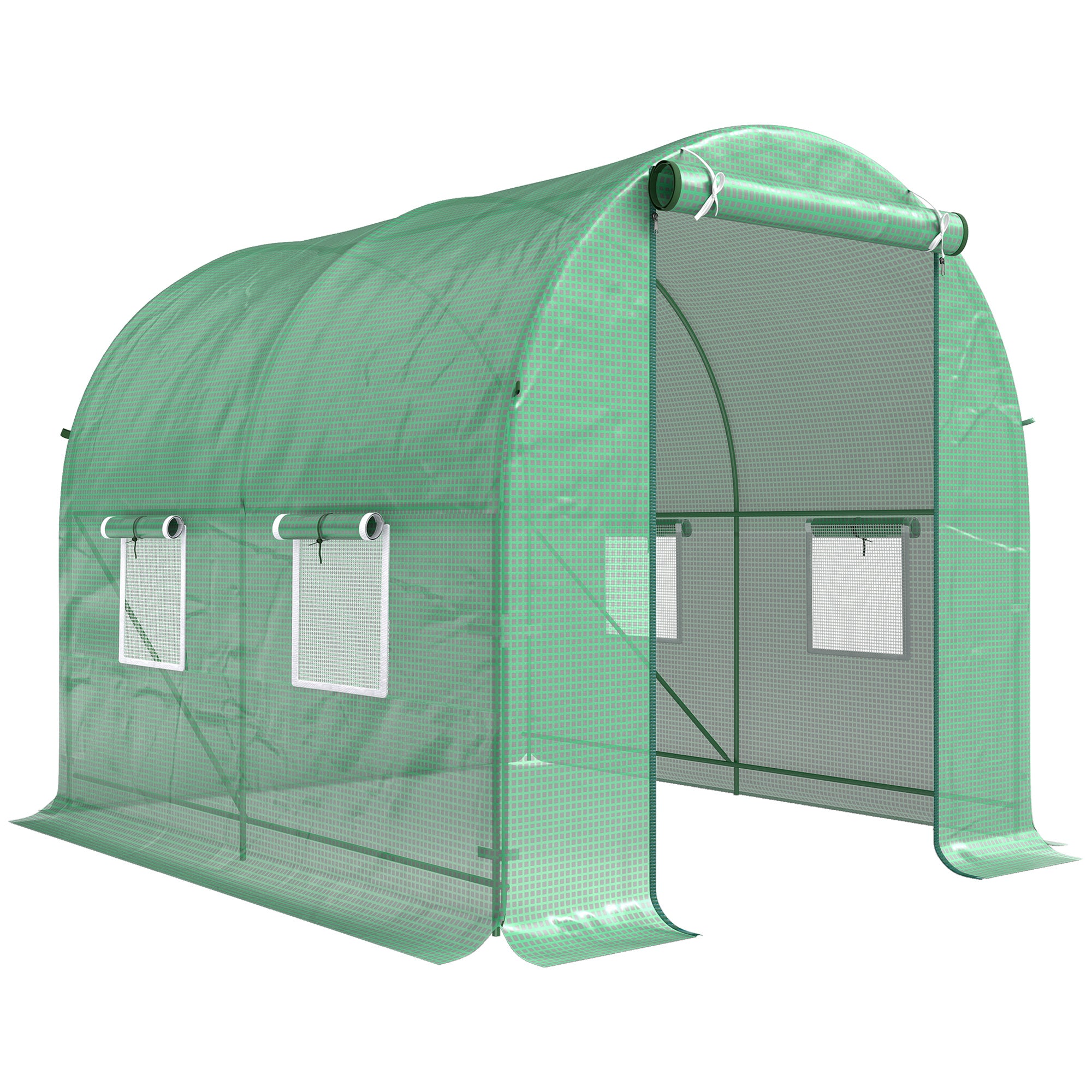 Outsunny Reinforced Walk in Polytunnel Greenhouse with Roll Up Door, Galvanised Steel Frame and Zipped Door Windows, 2.5 x 2 m