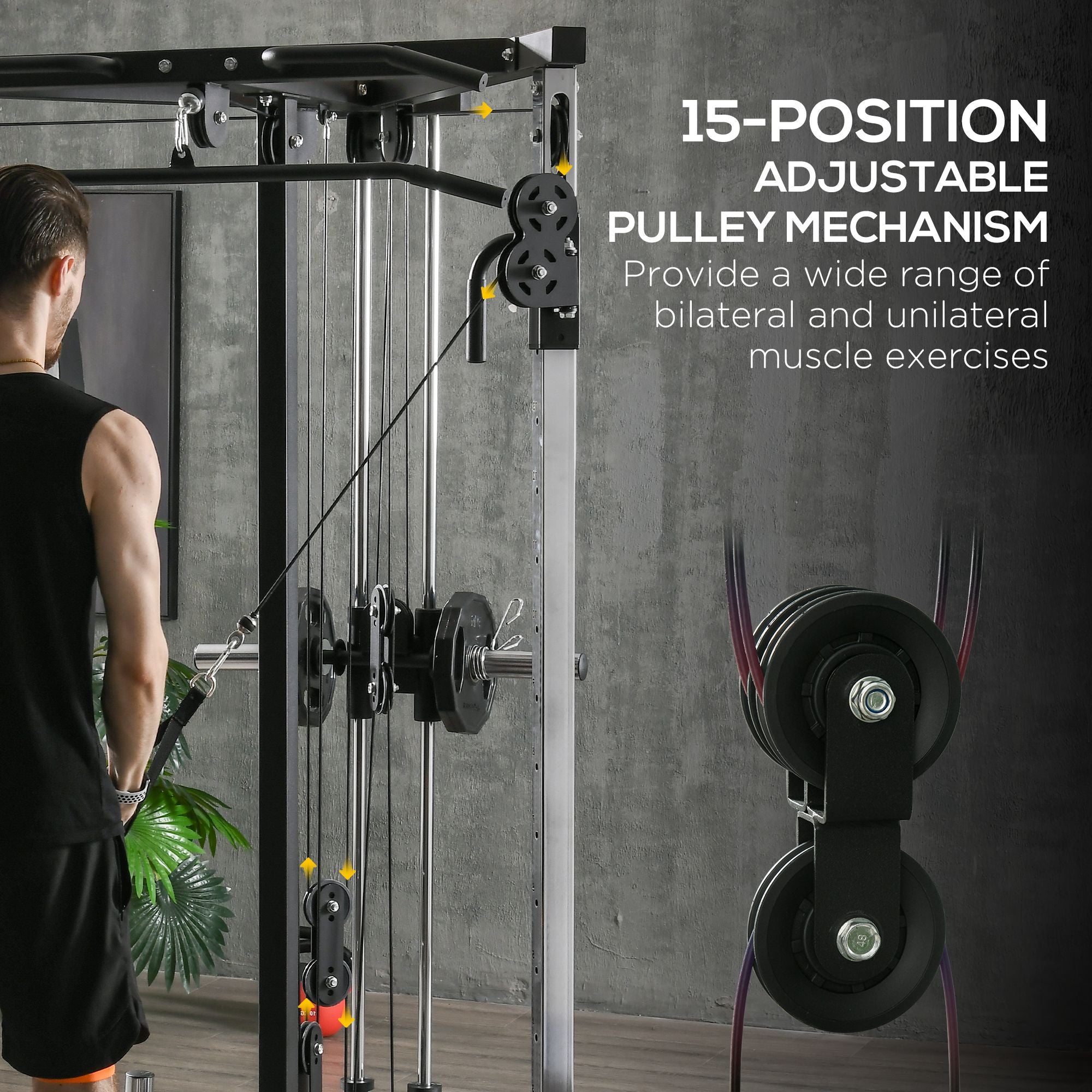 SPORTNOW Home Gym Machine, Multifunctional Gym Equipment with High and Low Pulleys, Pull Up Bar, 15-Position Adjustable Strength Training Workout Station for Full Body Fitness - North Peak Garden Furniture