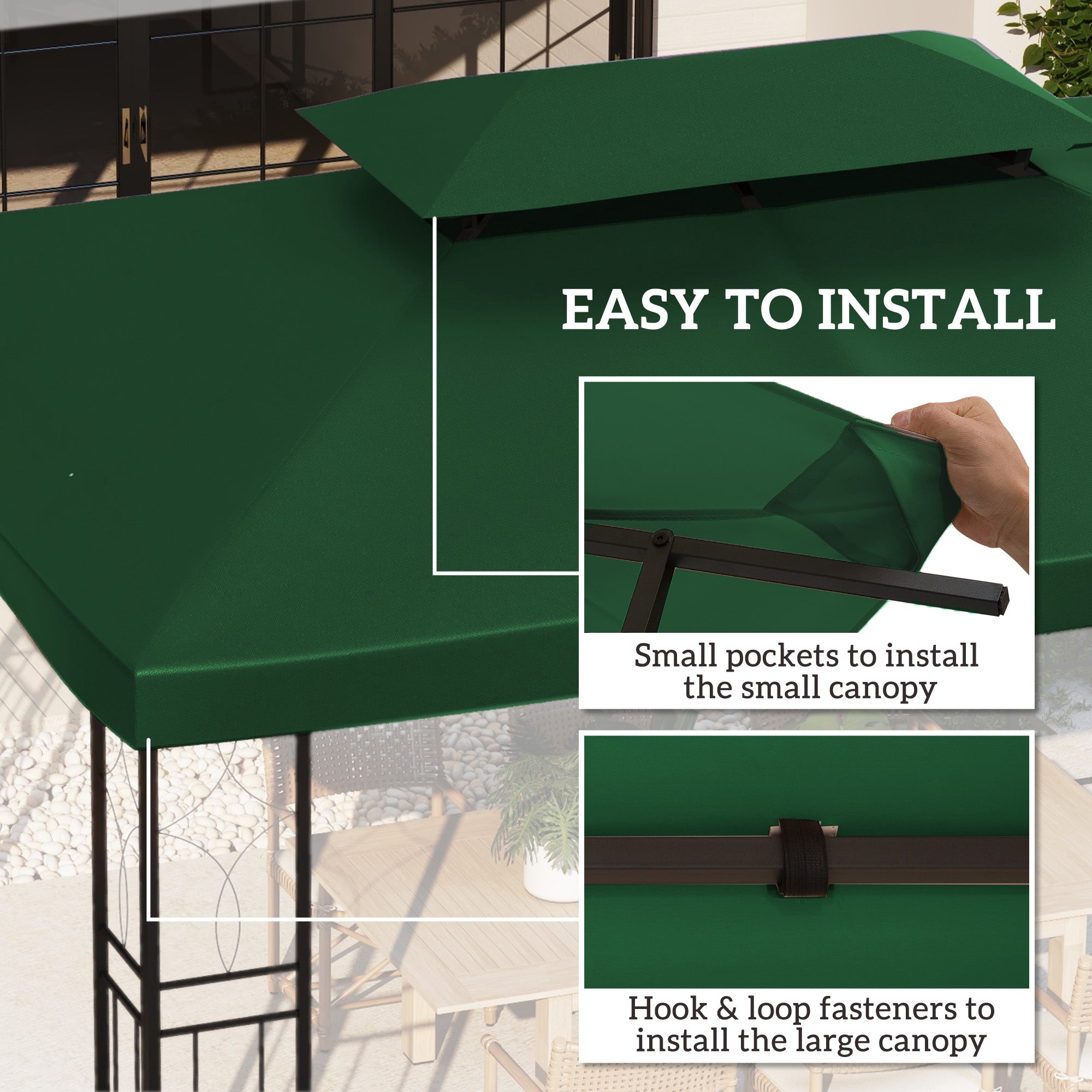 Outsunny Gazebo Roof Replacement, for 3 x 4m Frames - Green - North Peak Garden Furniture