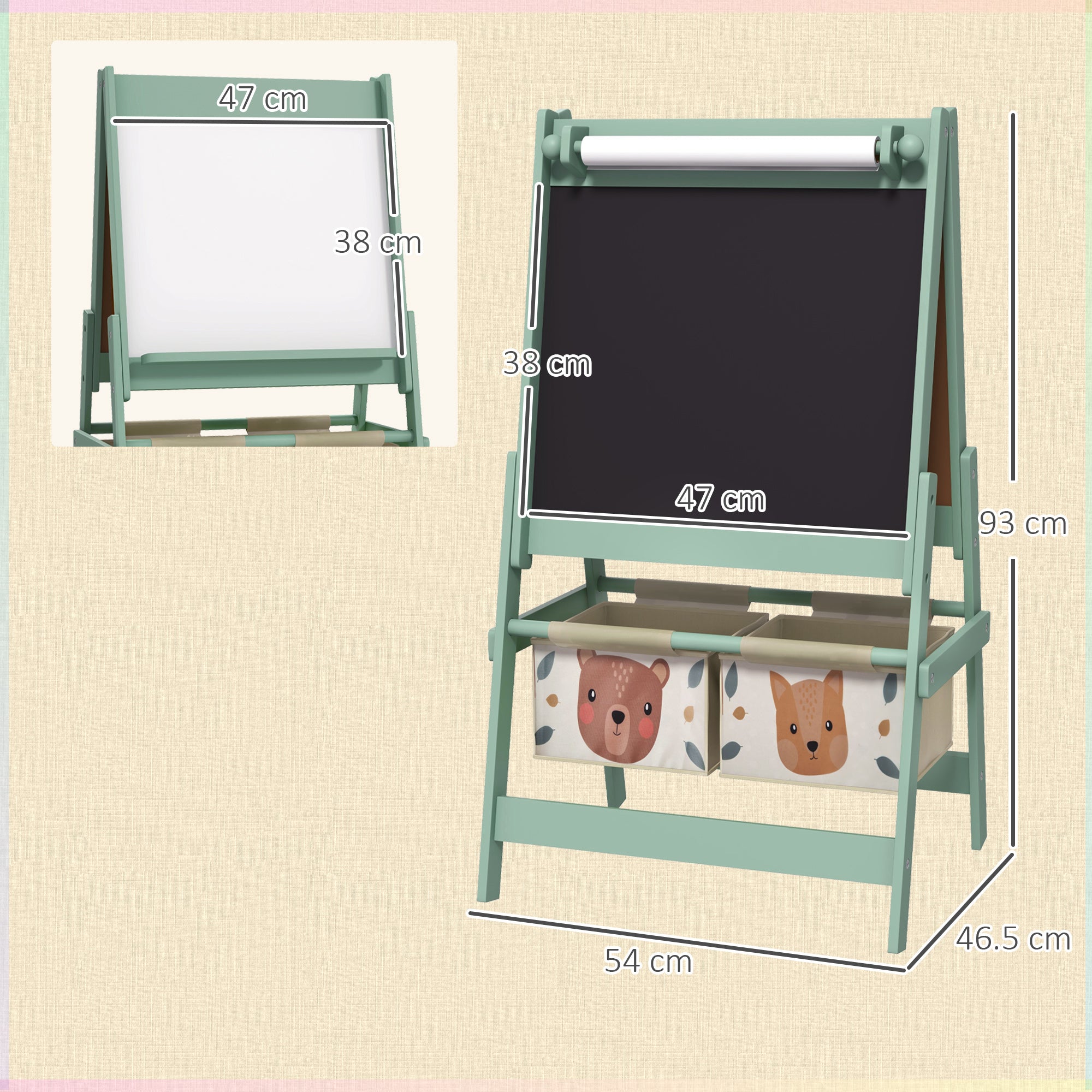 AIYAPLAY Three-In-One Kids Easel with Paper Roll, Art Easel, with Storage - Green - North Peak Garden Furniture