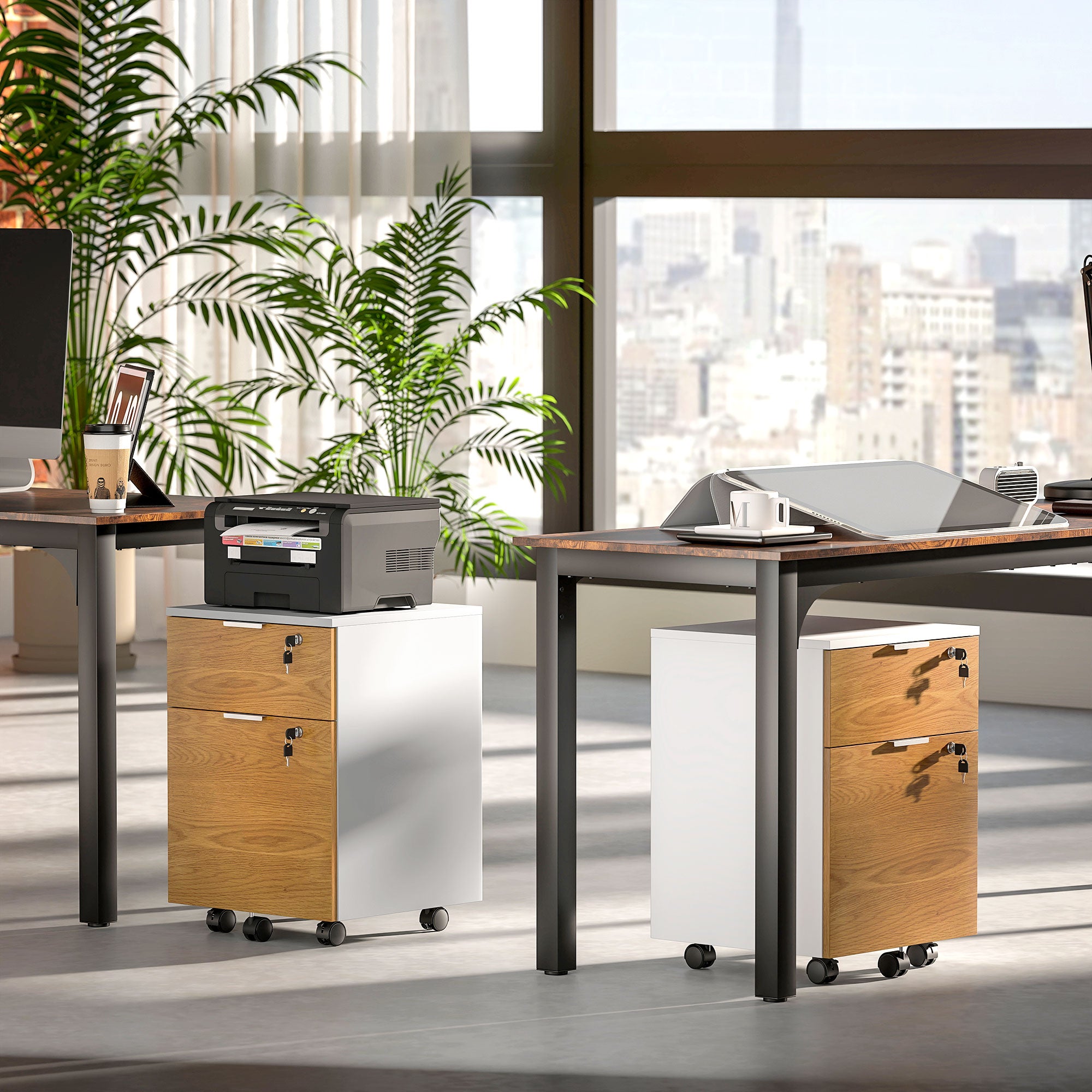 HOMCOM Two-Drawer Lockable Filing Cabinet - Wood Effect - North Peak Garden Furniture
