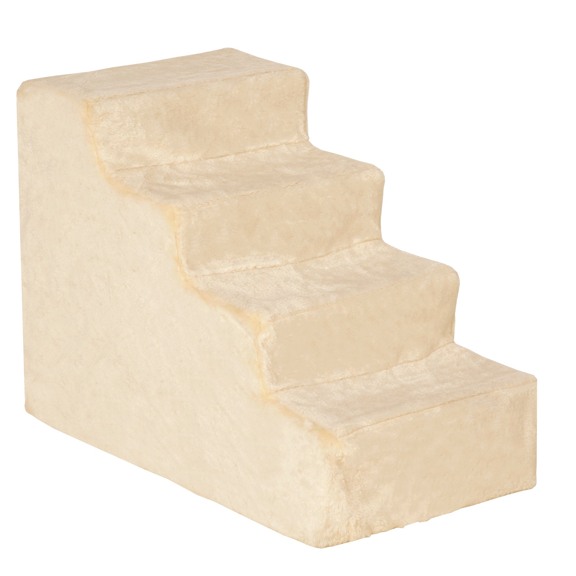 PawHut Four-Step Dog Stairs, with Washable Plush Cover, for High Bed Sofa, Dog Stairs for Small Dog and Cat - Beige - North Peak Garden Furniture