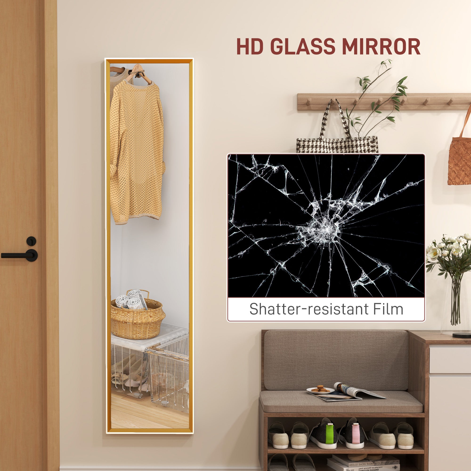 HOMCOM Full Length Mirror, 37 x 157cm Wall Mounted, Leaning, Free Standing Mirror, Framed Full Body Mirror for Living Room, Bedroom, White - North Peak Garden Furniture