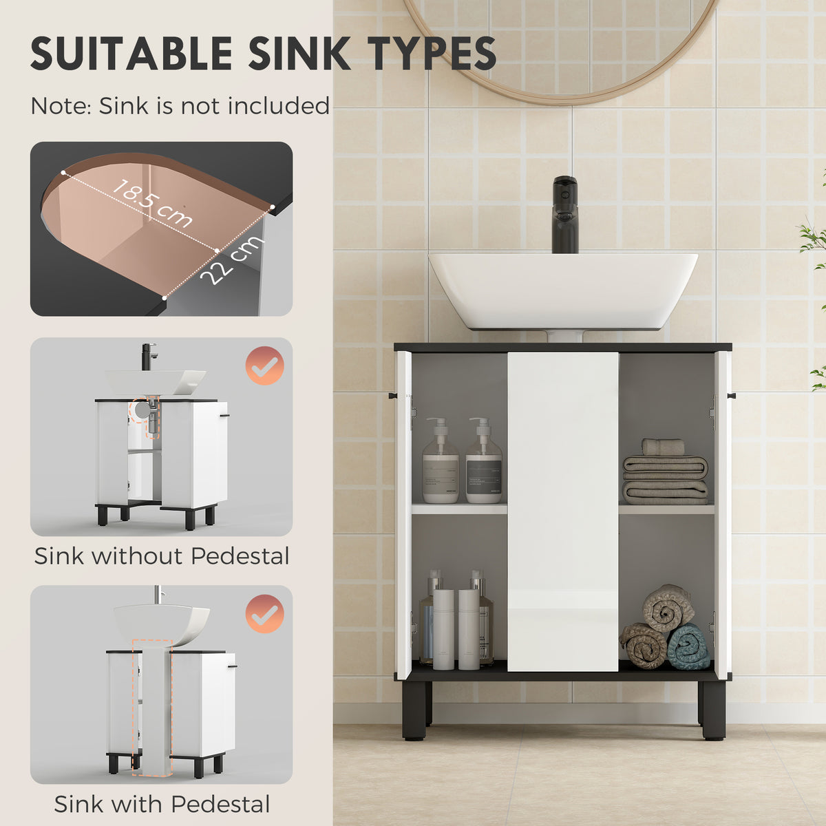 HOMCOM Modern Under-Sink Bathroom Cabinet - High Gloss White