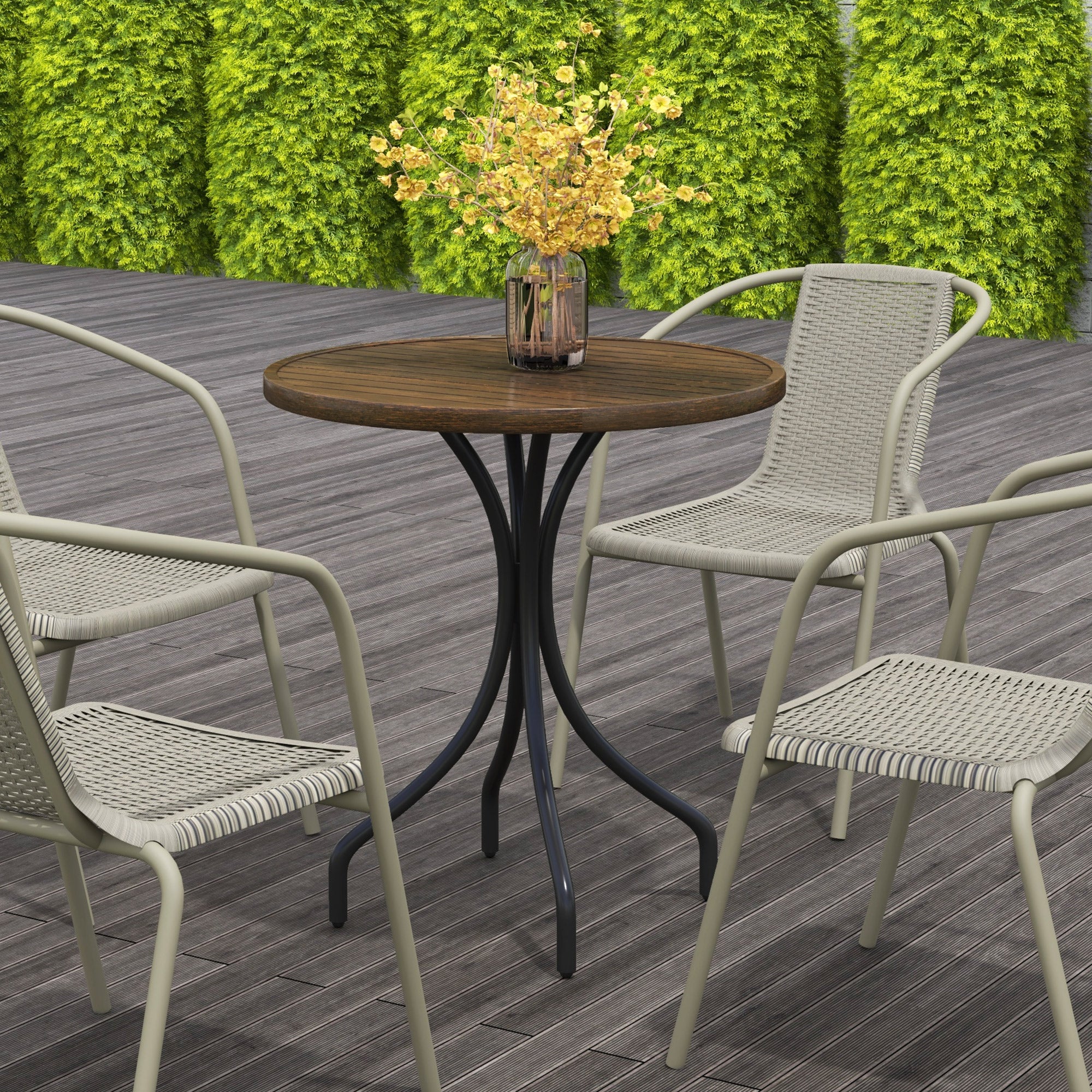 Outsunny Φ66cm Galvanised Steel Garden Table - Brown - North Peak Garden Furniture