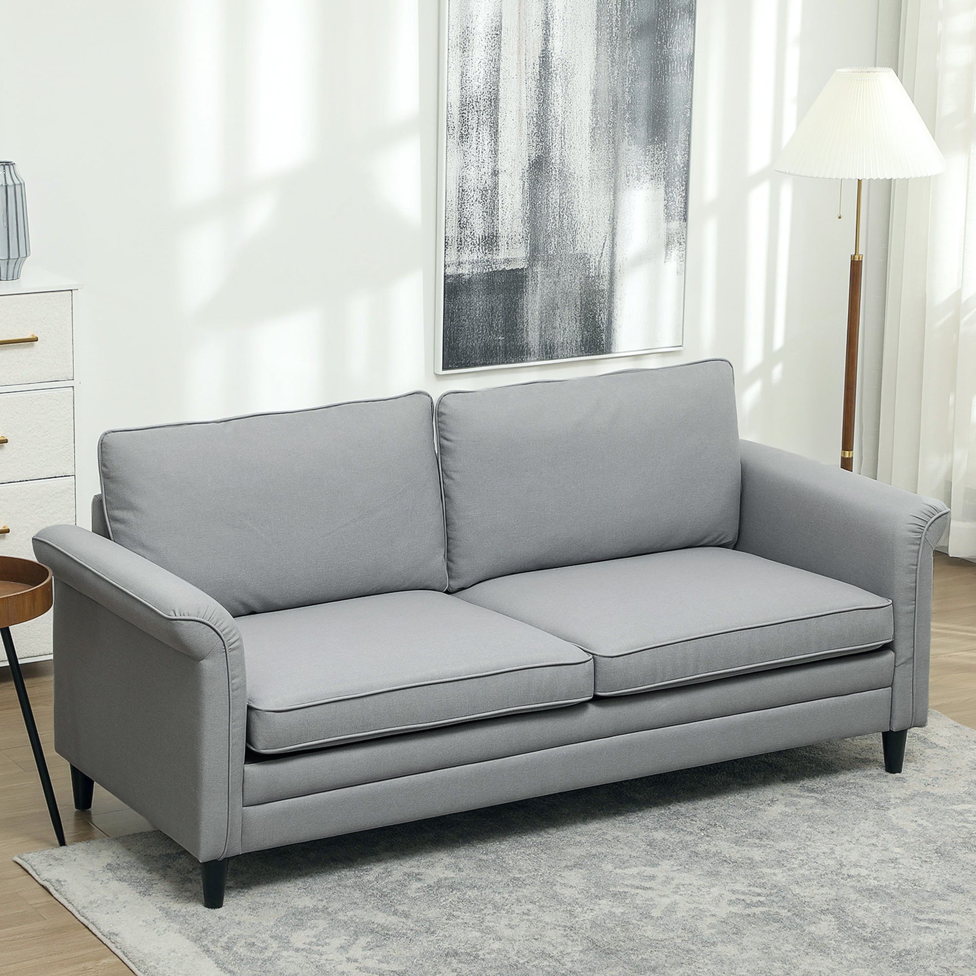 HOMCOM 3 Seater Sofa, Modern Fabric Sofa Couch with Spring Cushion, Rubber Wood Legs, 191cm Upholstered Settee for Living Room, Bedroom, Home Office, Guest Room, Grey - North Peak Garden Furniture