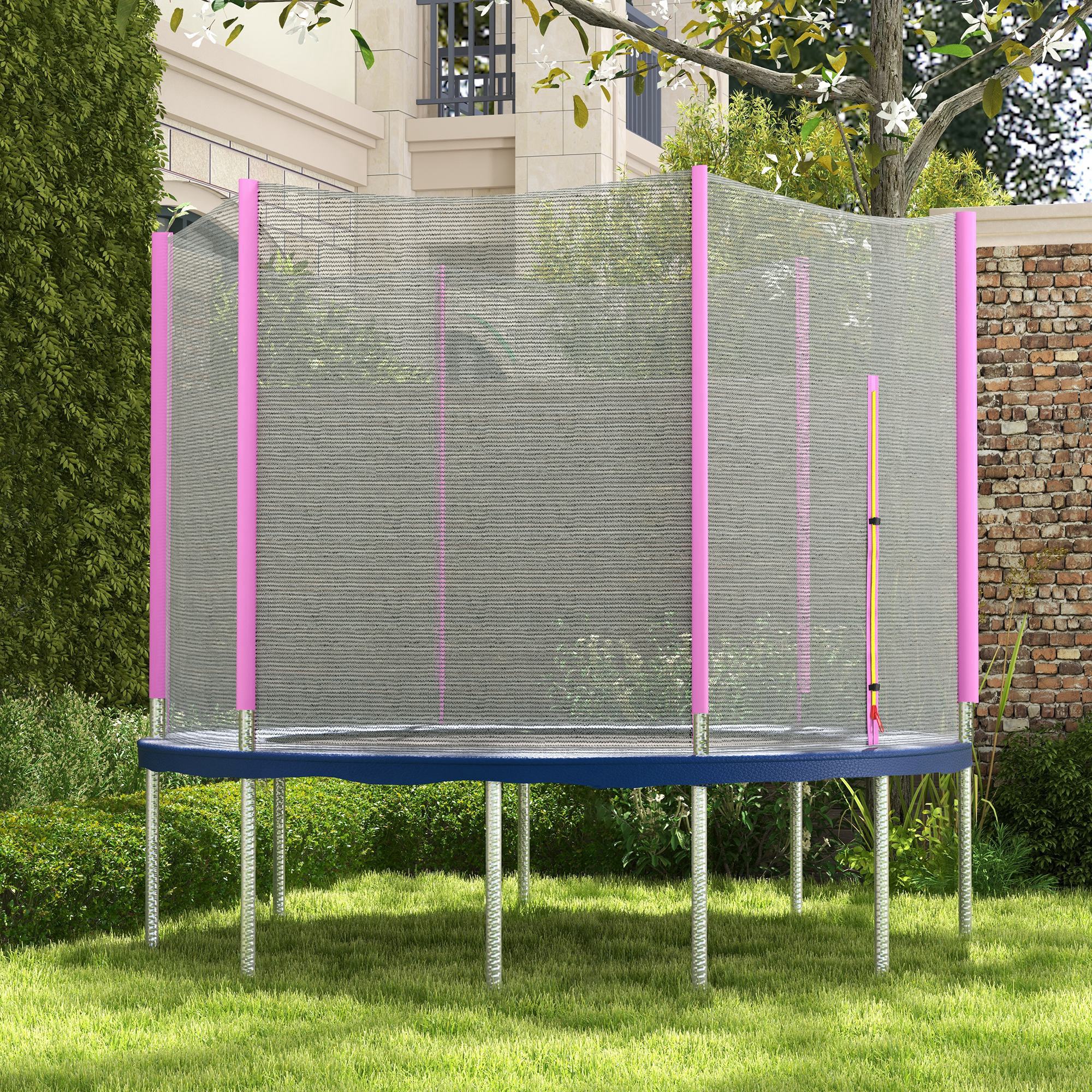 SPORTNOW 10ft Trampoline Net Replacement with 6 Plastic Pole Covers, Weather-Resistant Trampoline Netting Replacement with Zipped Entrance, Poles Not Included, Pink - North Peak Garden Furniture