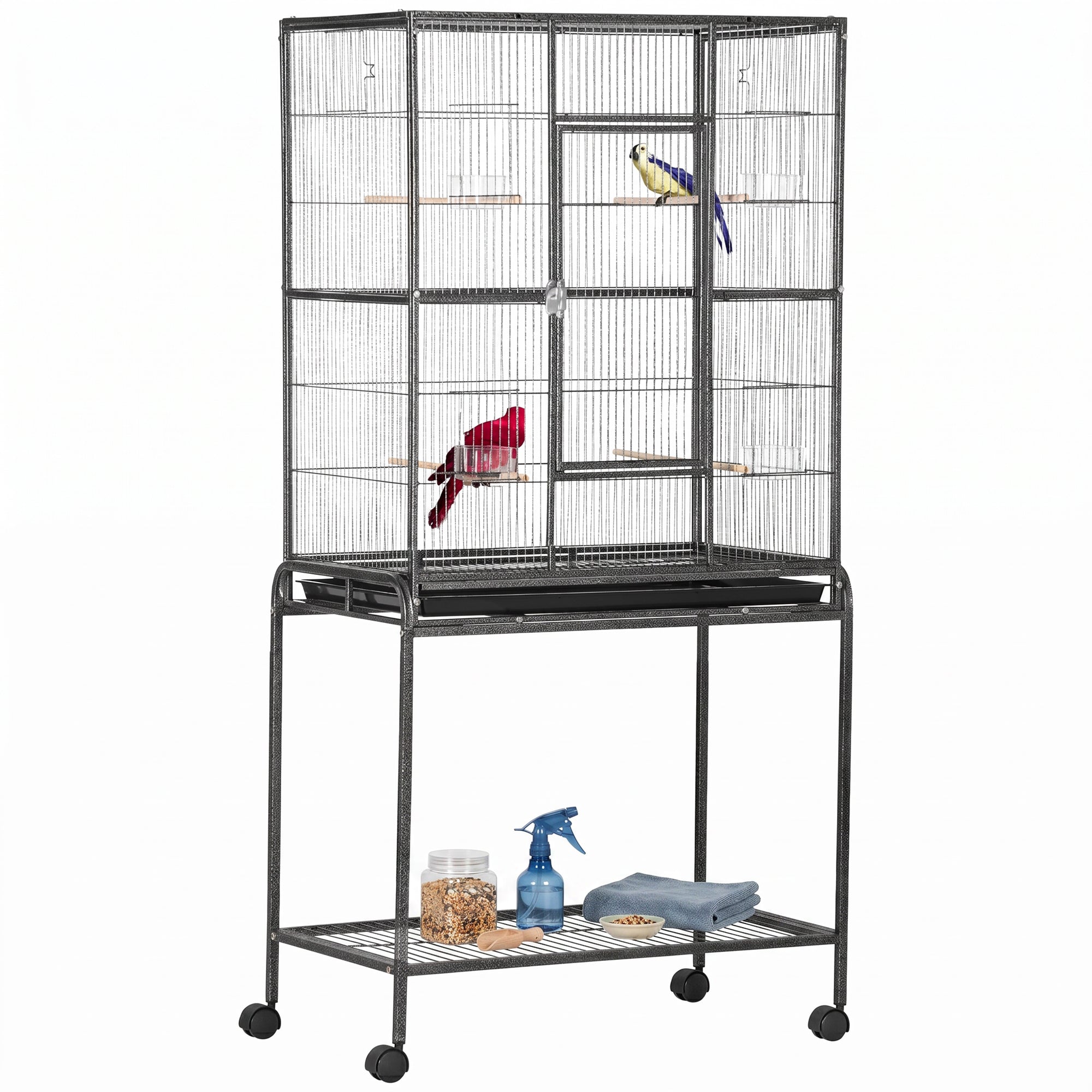 PawHut Large Bird Cage Budgie Cage with Stand, Storage Shelf, Wood Perch for Parrot Canary Parakeet Cockatiels, 81 x 48 x 162.5 cm