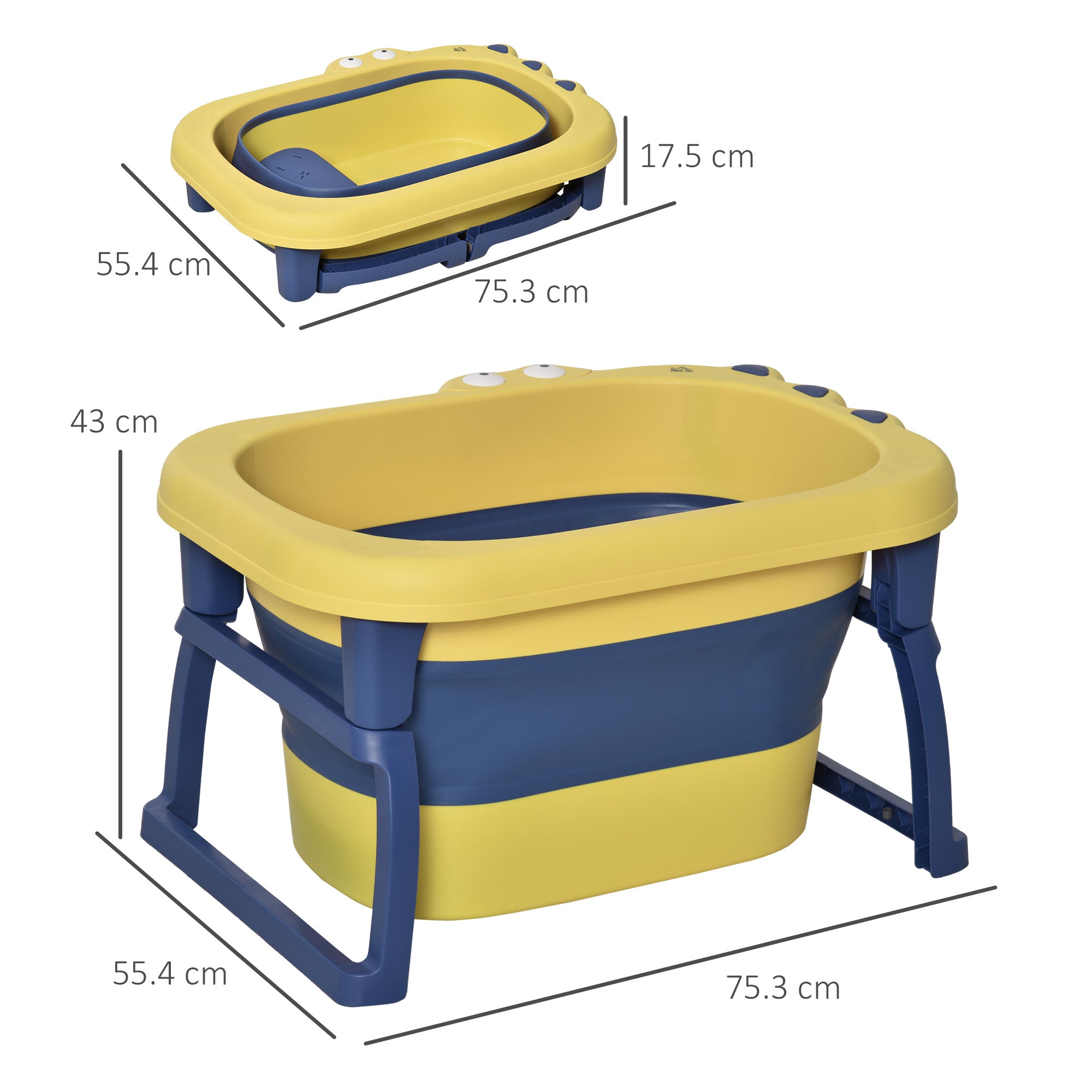 HOMCOM Baby Bathtub for 0-6 Years Collapsible Non-Slip Portable with Stool Seat for Newborns Infants Toddlers Kids - Yellow - North Peak Garden Furniture