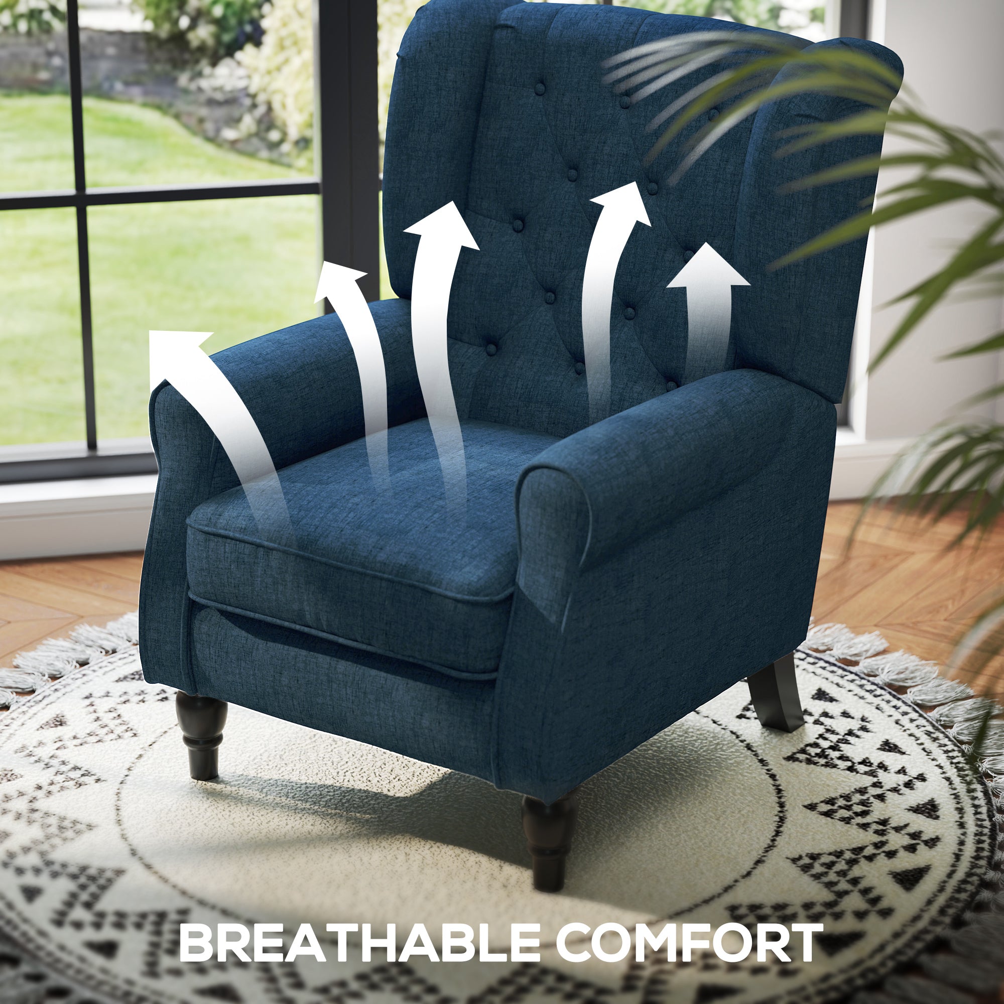 HOMCOM Wingback Accent Chair, Retro Upholstered Button Tufted Occasional Chair for Living Room and Bedroom, Blue - North Peak Garden Furniture