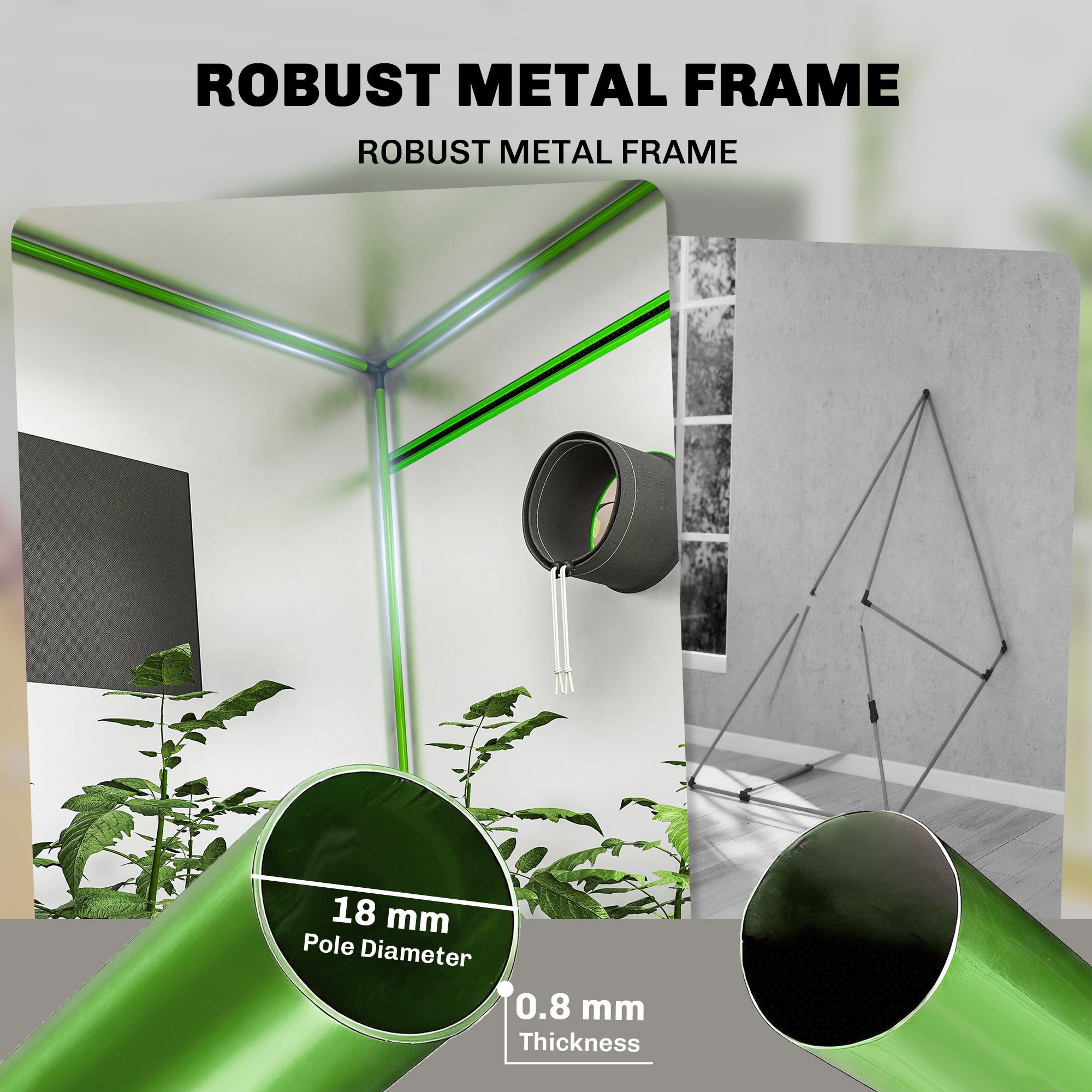 Outsunny Grow Tent 120 x 120 x 200 cm, Reflective Mylar Hydroponic Growing Tent with 600D Oxford Fabric, Observation Window, Vent, Zipper Door for Indoor Plant Growing, Black