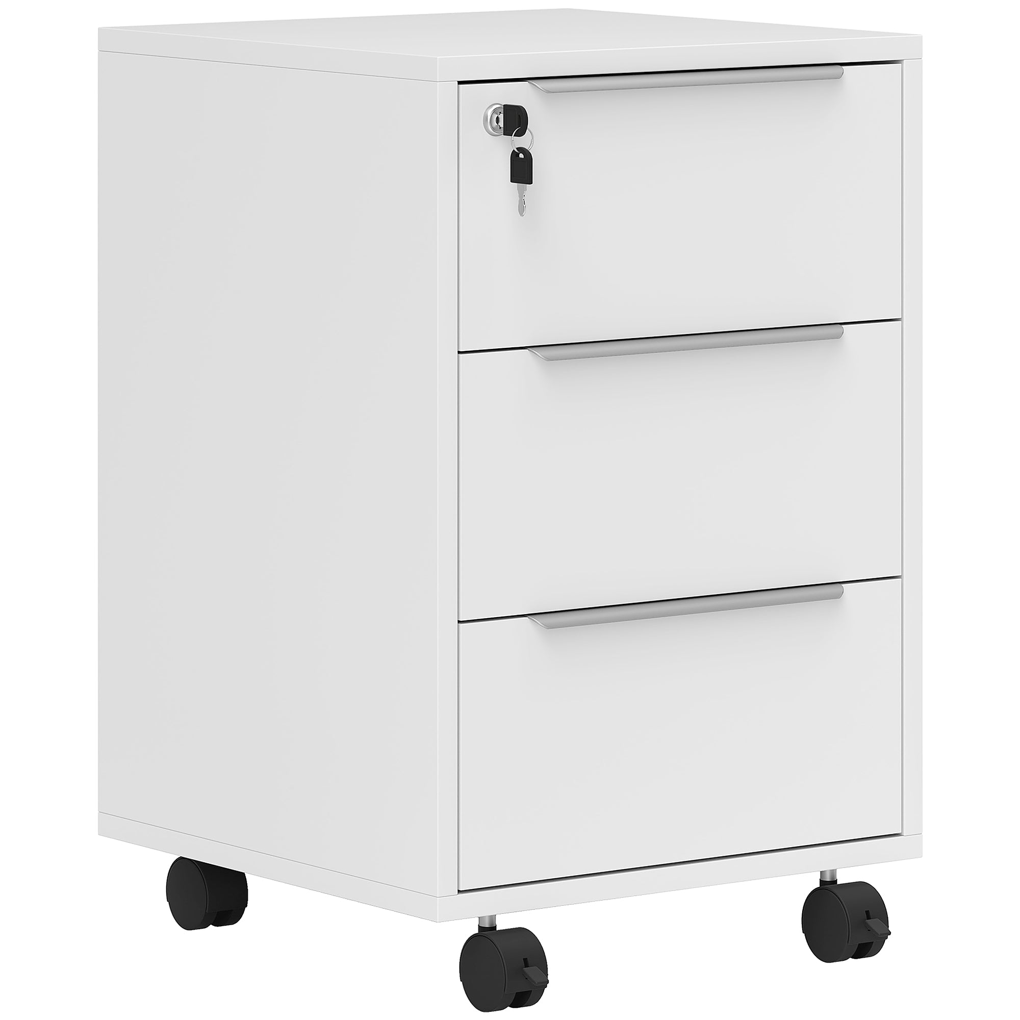 HOMCOM Three-Drawer Locking Filing Cabinet - White - North Peak Garden Furniture