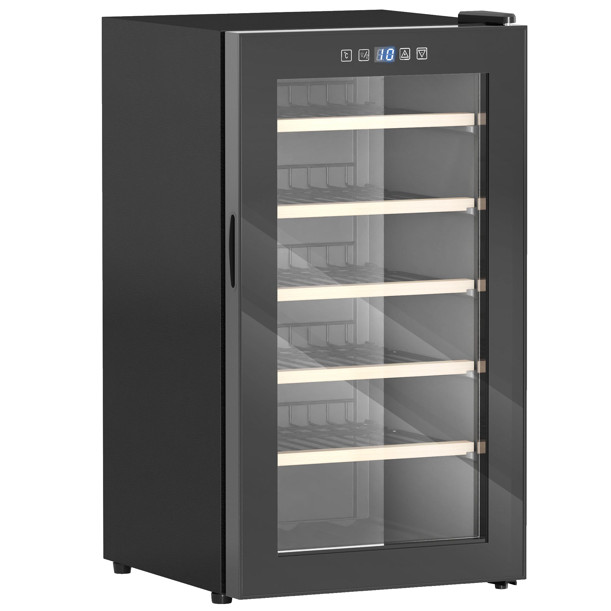 HOMCOM 41 Bottle Wine Fridge, 91 Litre Capacity, 45cm Wine Cooler Fridge with Glass Door, LED Light, Digital Touch Screen, Temperature Control, Freestanding Wine Refrigerator, Black - North Peak Garden Furniture