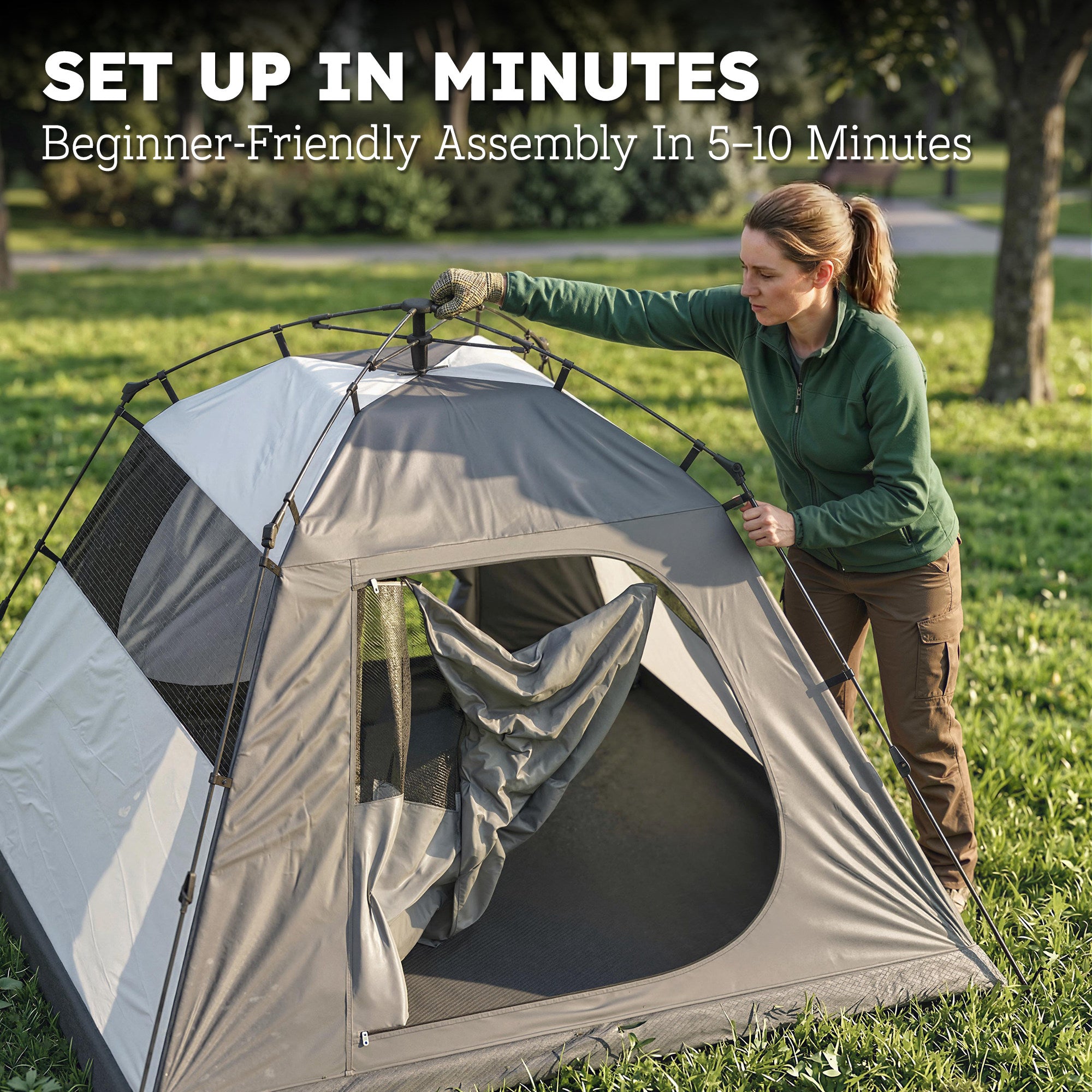Outsunny Camping Tent 3000mm Waterproof Tent with 2 Doors for 2 Person, Grey & Green