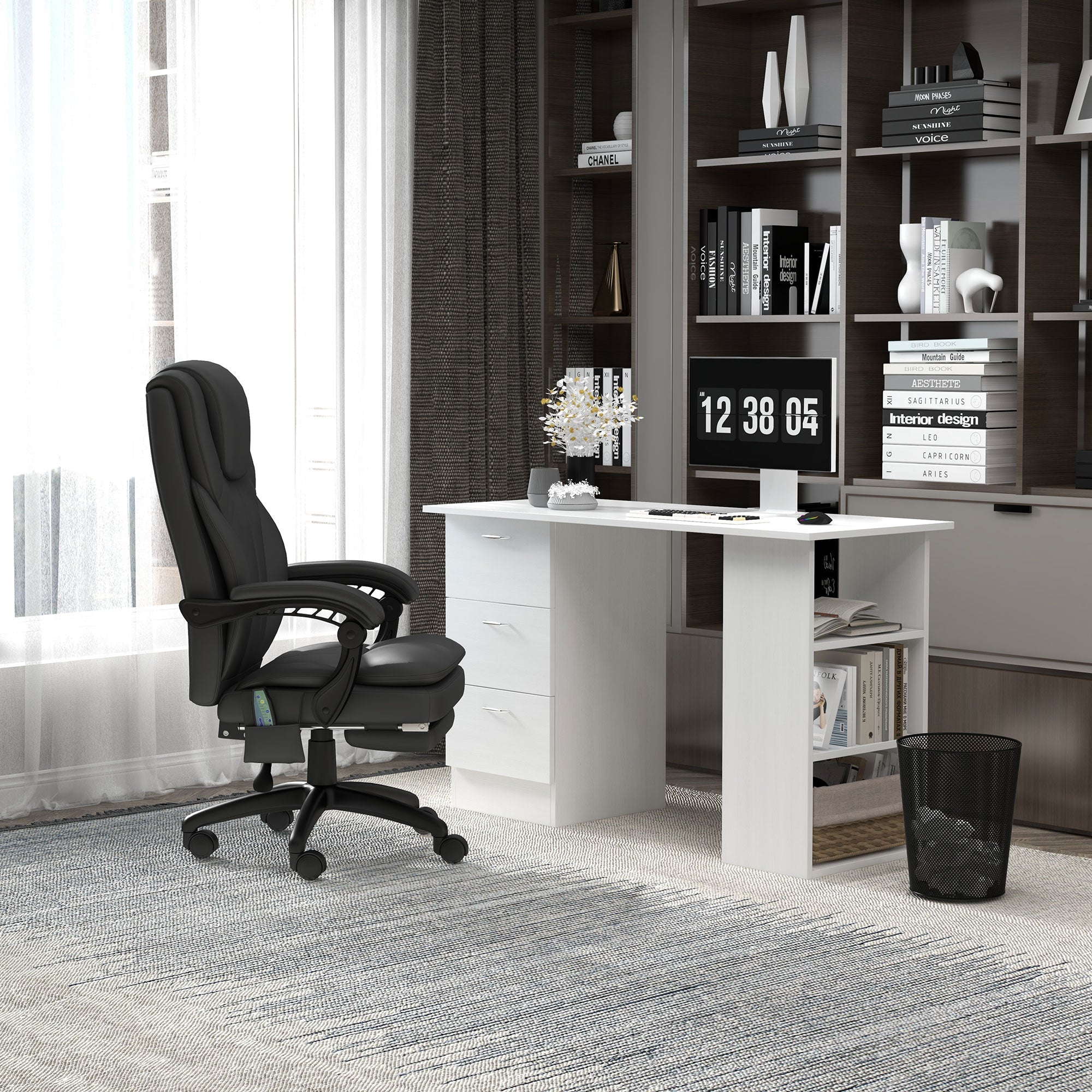 HOMCOM Computer Desk, Writing Table, PC Workstation with 3 Storage Shelves and Drawers, Silver Handle, for Home Office, White - North Peak Garden Furniture