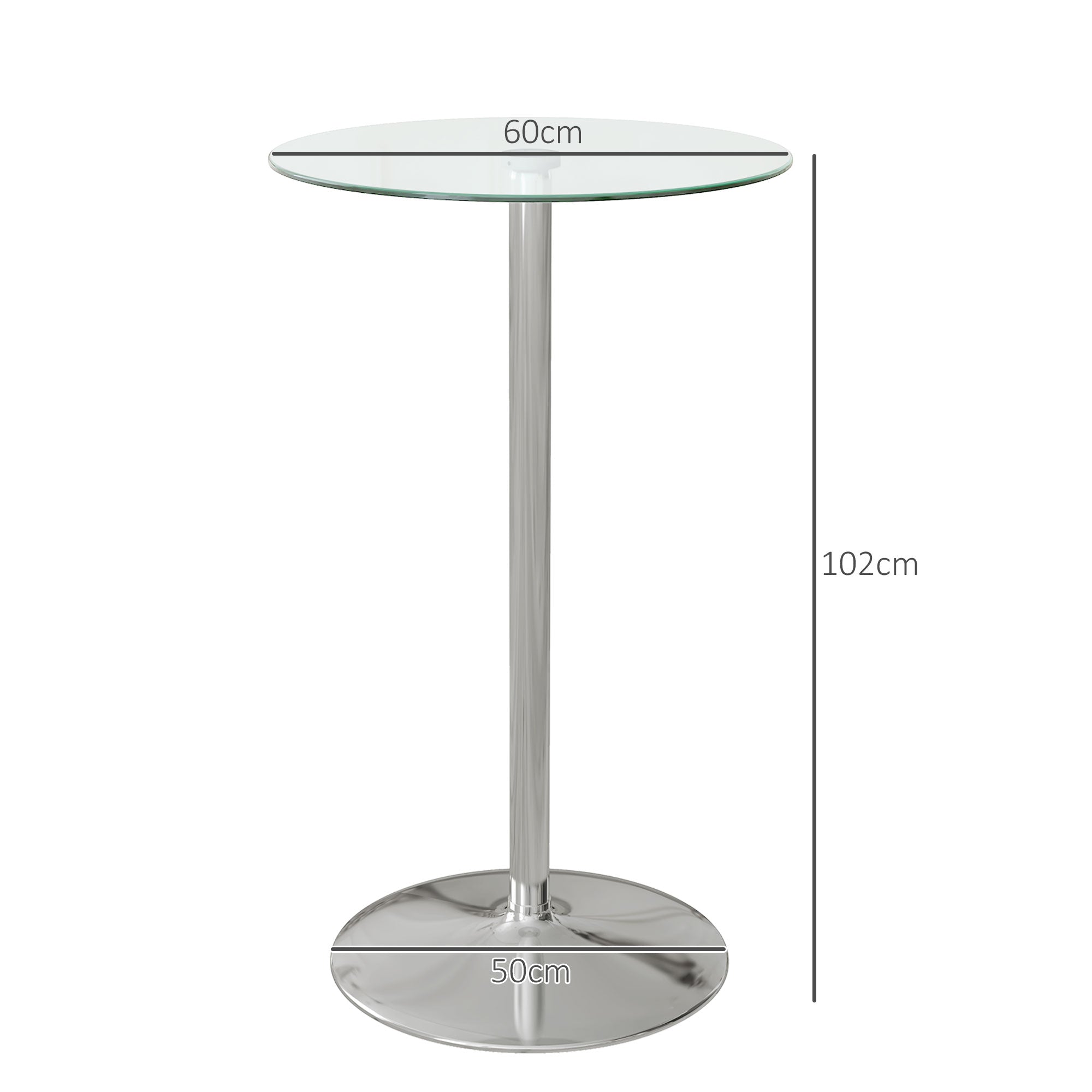 HOMCOM High Top Bar Table, Round Kitchen Table with Tempered Glass Top and Steel Base, Bistro Table for 2 People, Clear