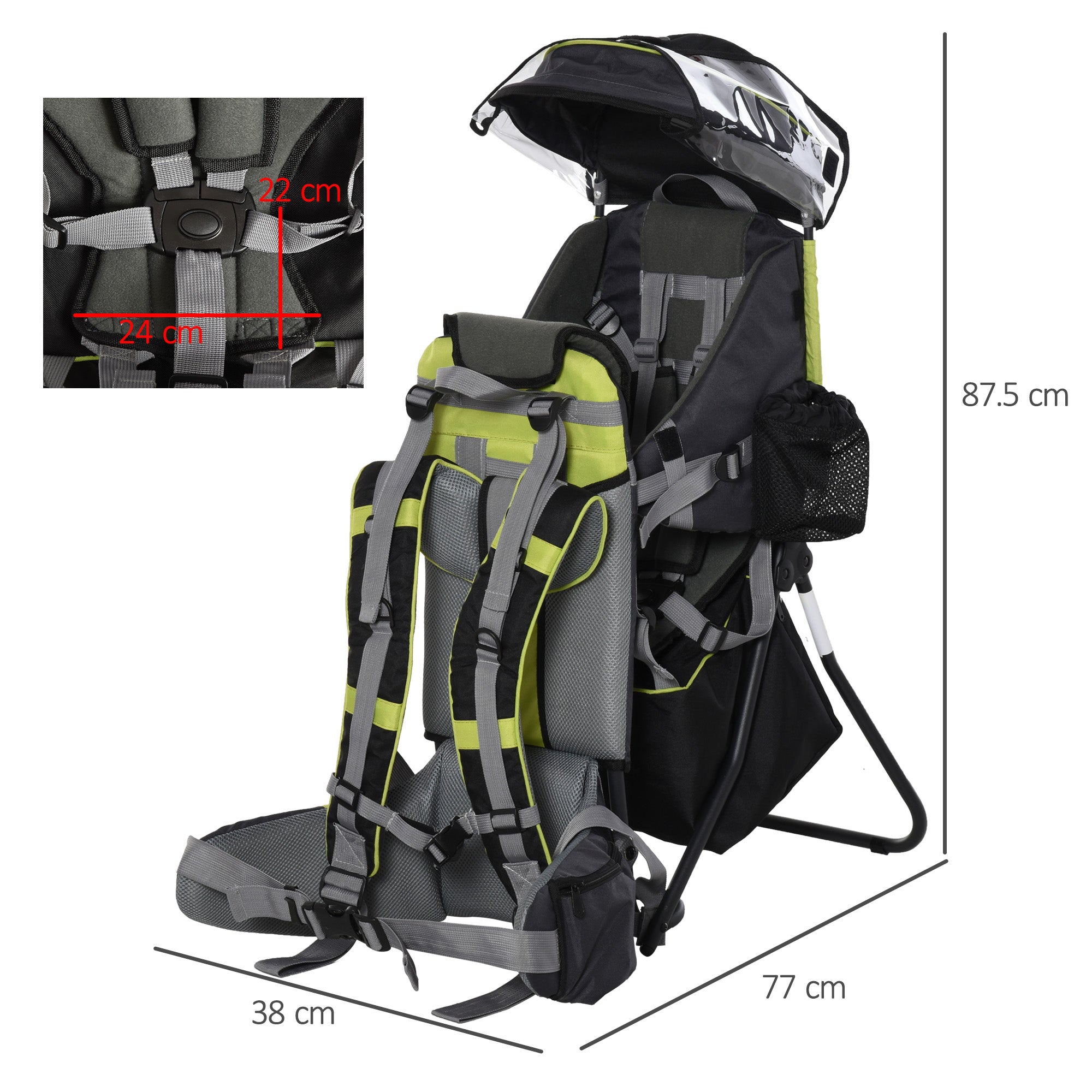 HOMCOM Baby Hiking Backpack Carrier Child Carrier with Ergonomic Hip Seat Detachable Rain Cover Adjustable Straps Stand for Toddler 6 - 36 Months Black - North Peak Garden Furniture