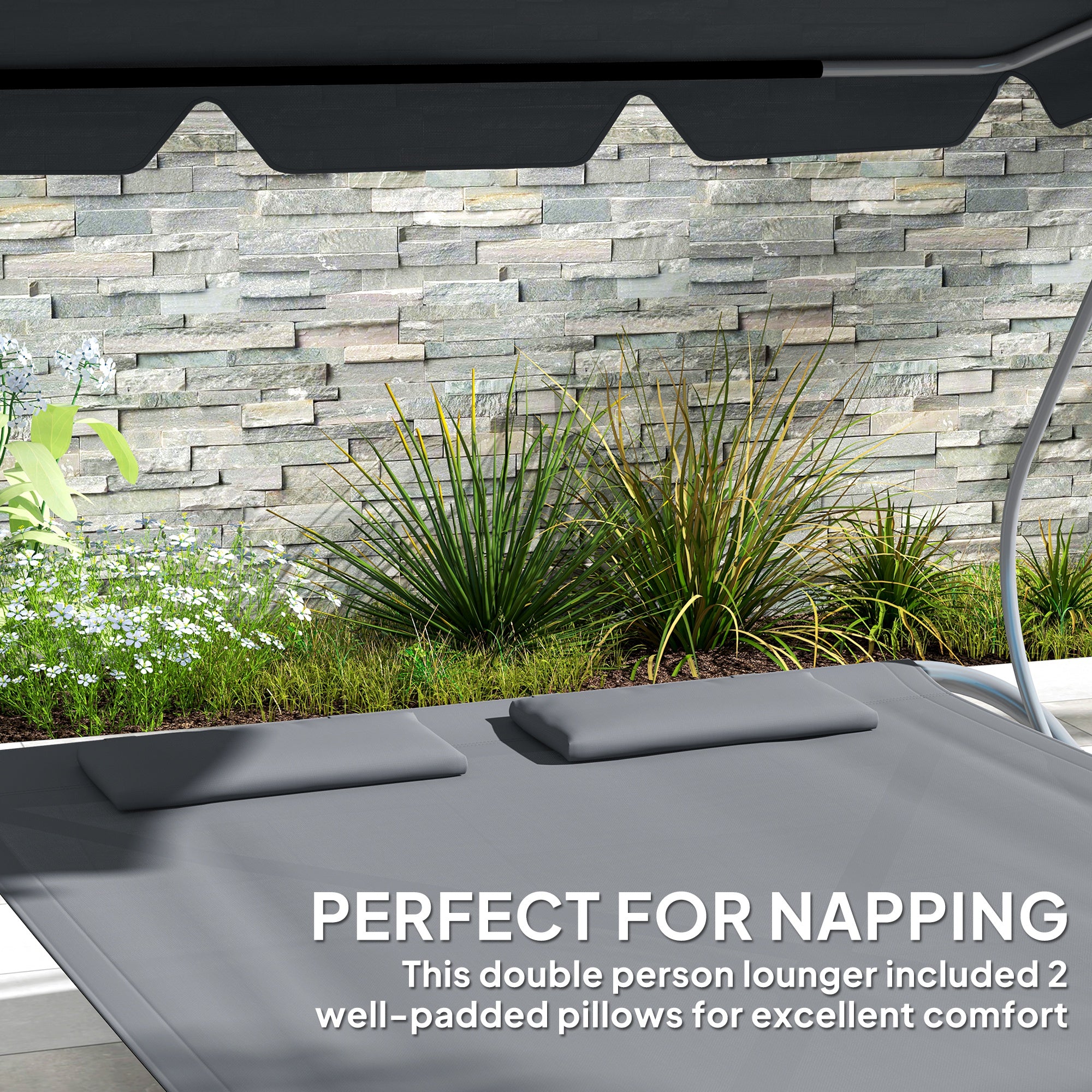 Outsunny Double Outdoor Bed, with Canopy - Light Grey - North Peak Garden Furniture