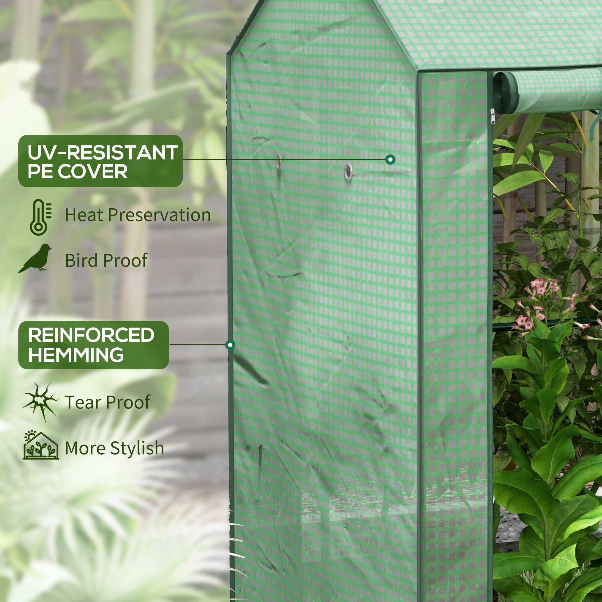Outsunny 2-Room Green House, Mini Greenhouse with 2 Roll-up Doors, Vent Holes and Reinforced Cover, 100 x 80 x 150cm - North Peak Garden Furniture