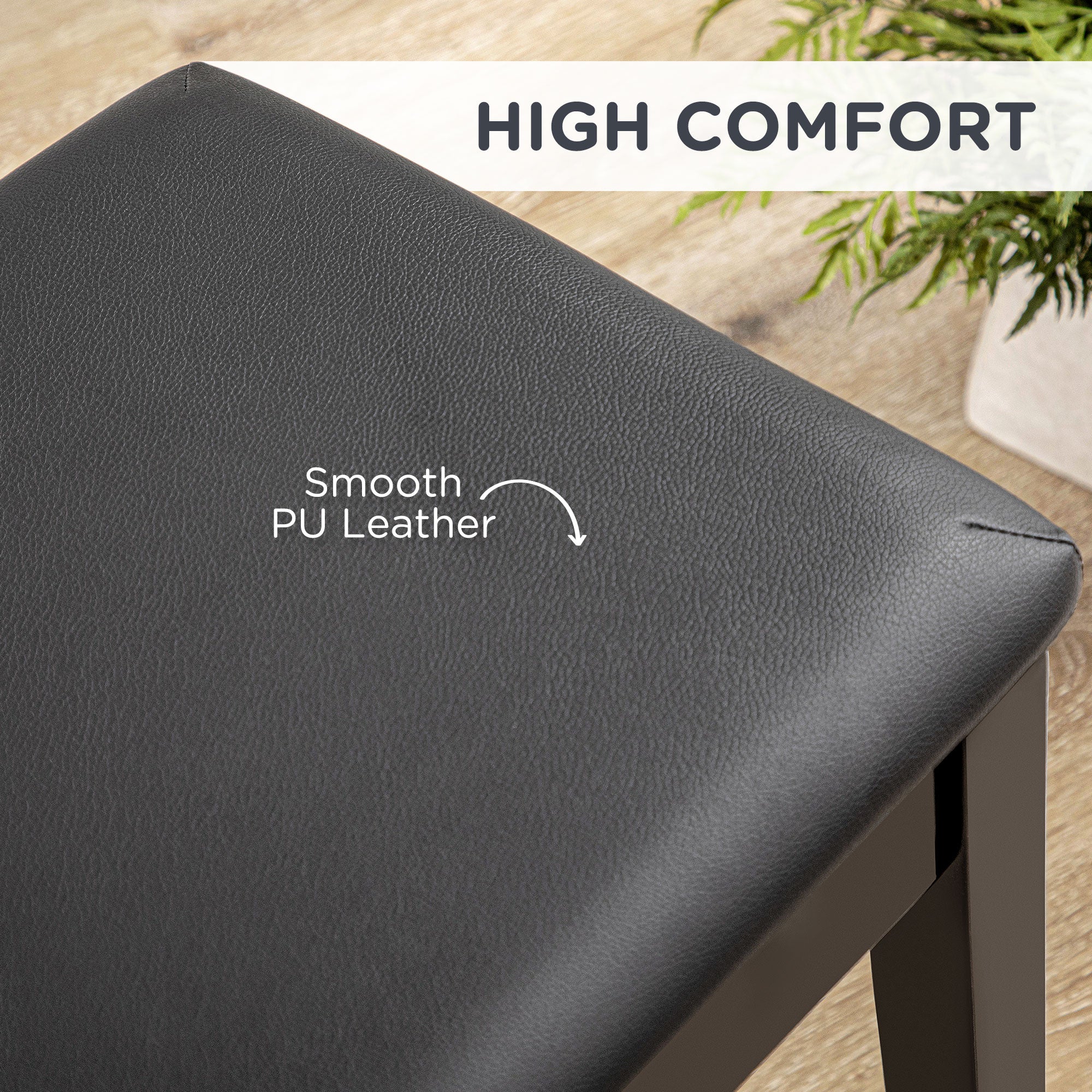 HOMCOM Classic Piano Bench Stool, PU Leather Padded Keyboard Stool with Rubber Wood Legs and Music Storage Compartment, Black - North Peak Garden Furniture