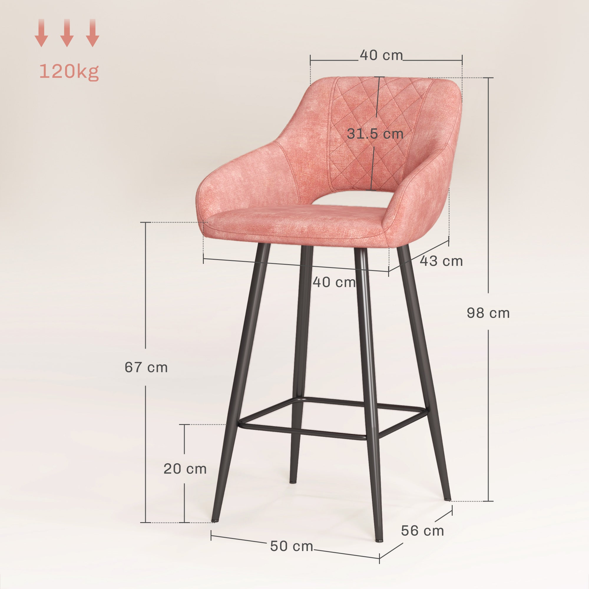HOMCOM Set of Two Velvet-Feel Bar Stools - Pink - North Peak Garden Furniture