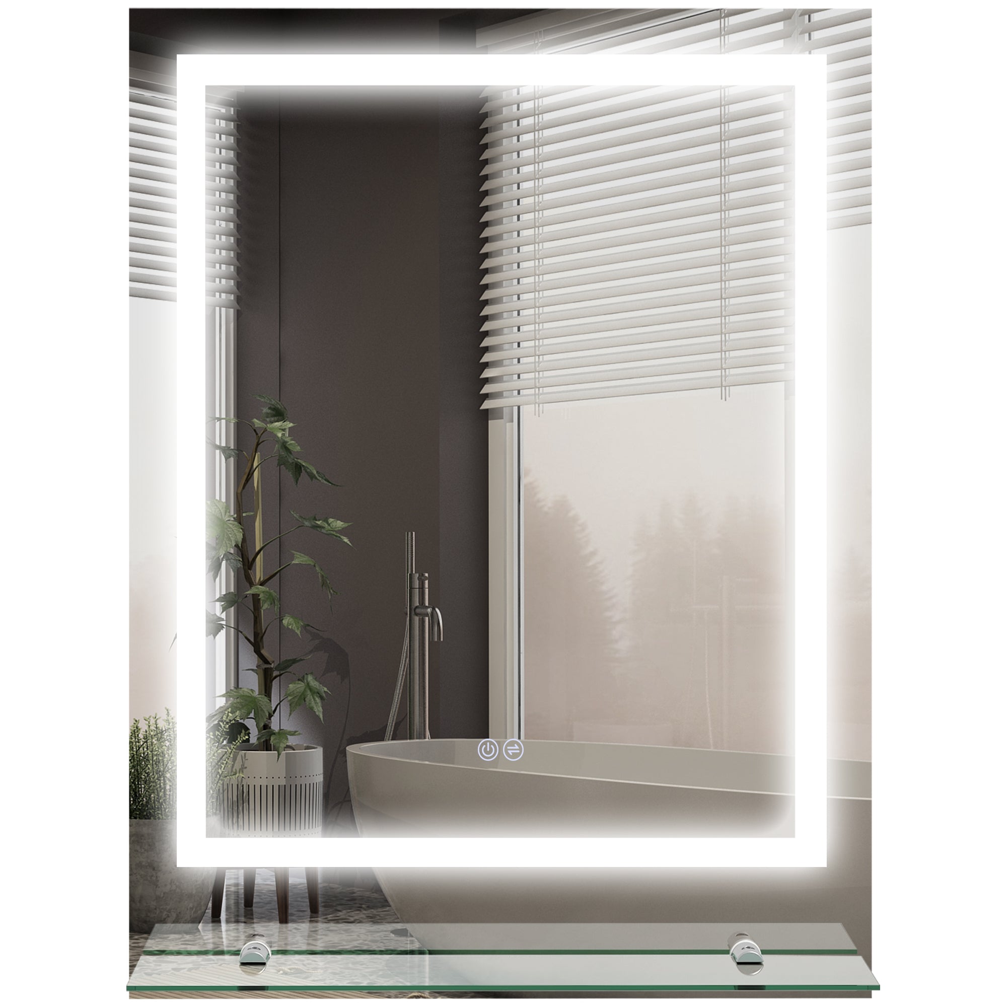 kleankin LED Bathroom Mirror with Lights and Shelf, Illuminated Makeup Mirror, Vanity Mirror with 3 Colour, Smart Touch, Anti-Fog - North Peak Garden Furniture