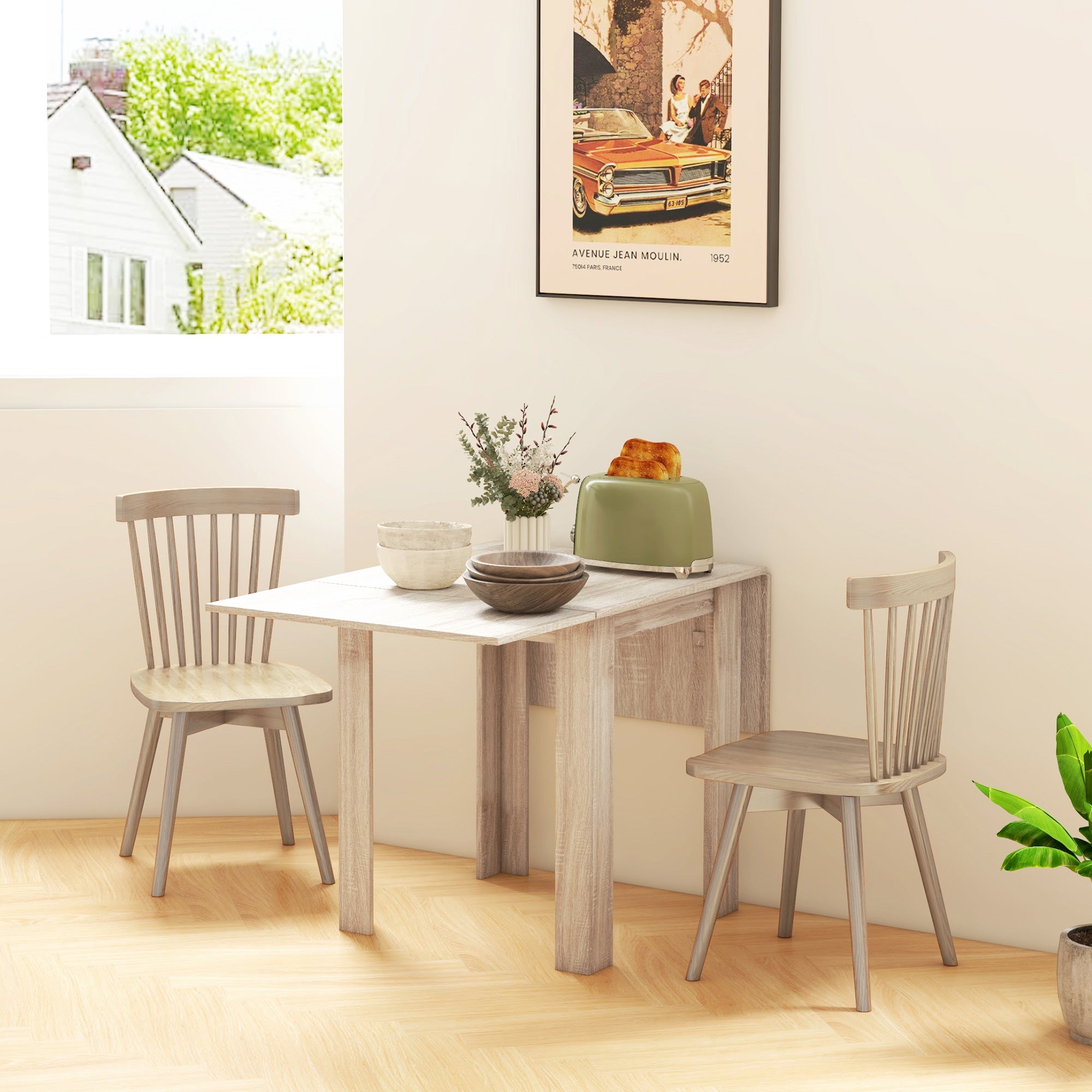 HOMCOM Four-Seater Drop Leaf Dining Table - Wood Effect - North Peak Garden Furniture