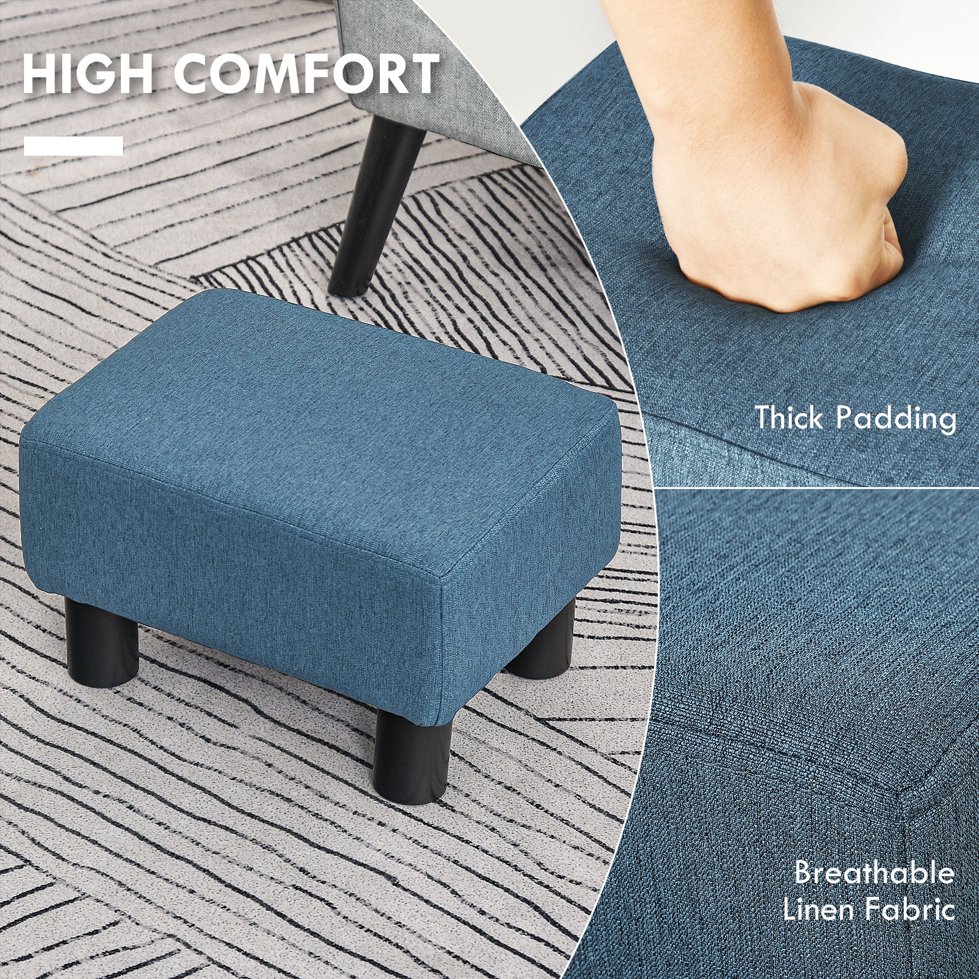 HOMCOM Linen Fabric Footstool Ottoman Cube with 4 Plastic Legs - North Peak Garden Furniture