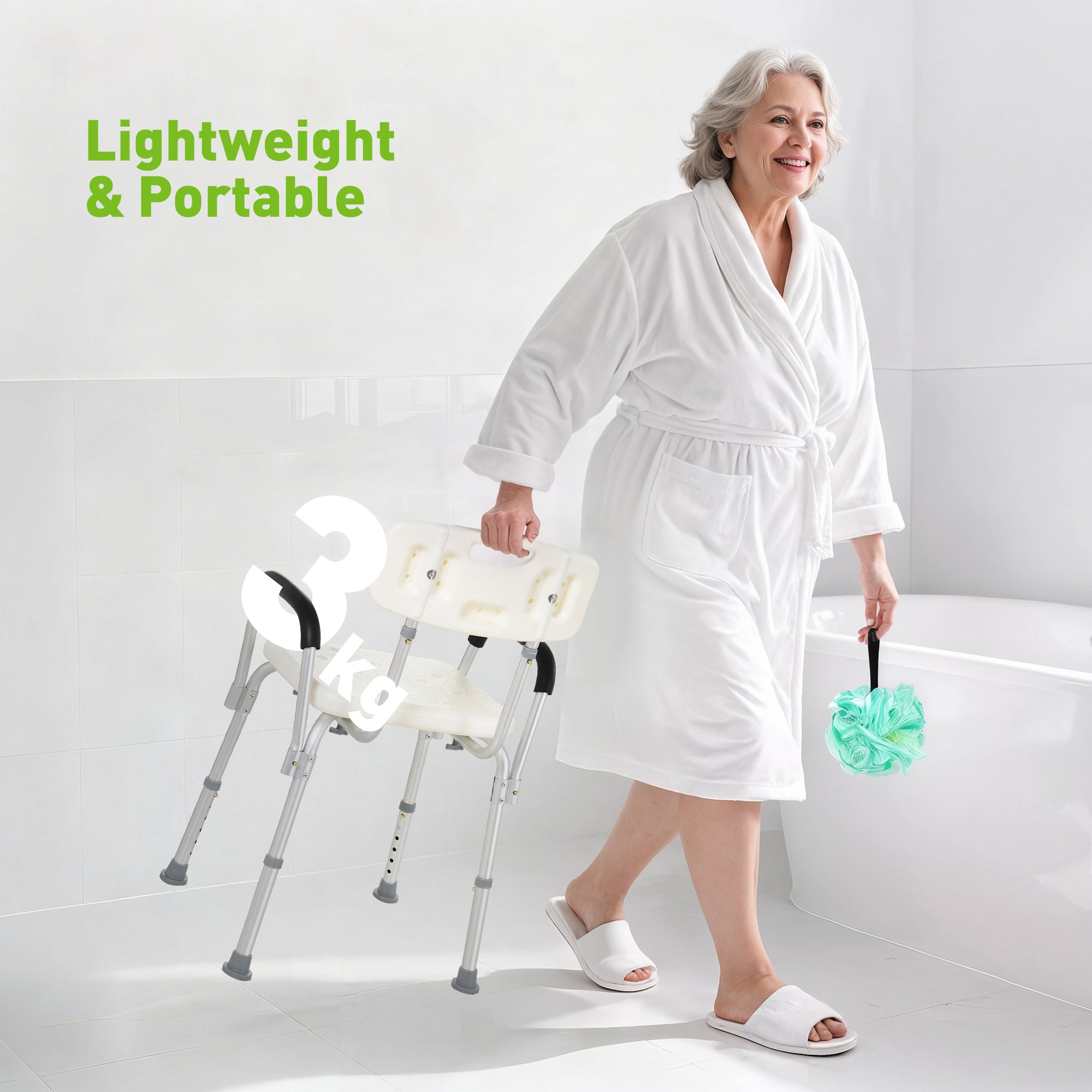HOMCOM Adjustable Shower Chair, Shower Seat, Portable Medical Stool with Adjustable Back and Armrest for Mobility