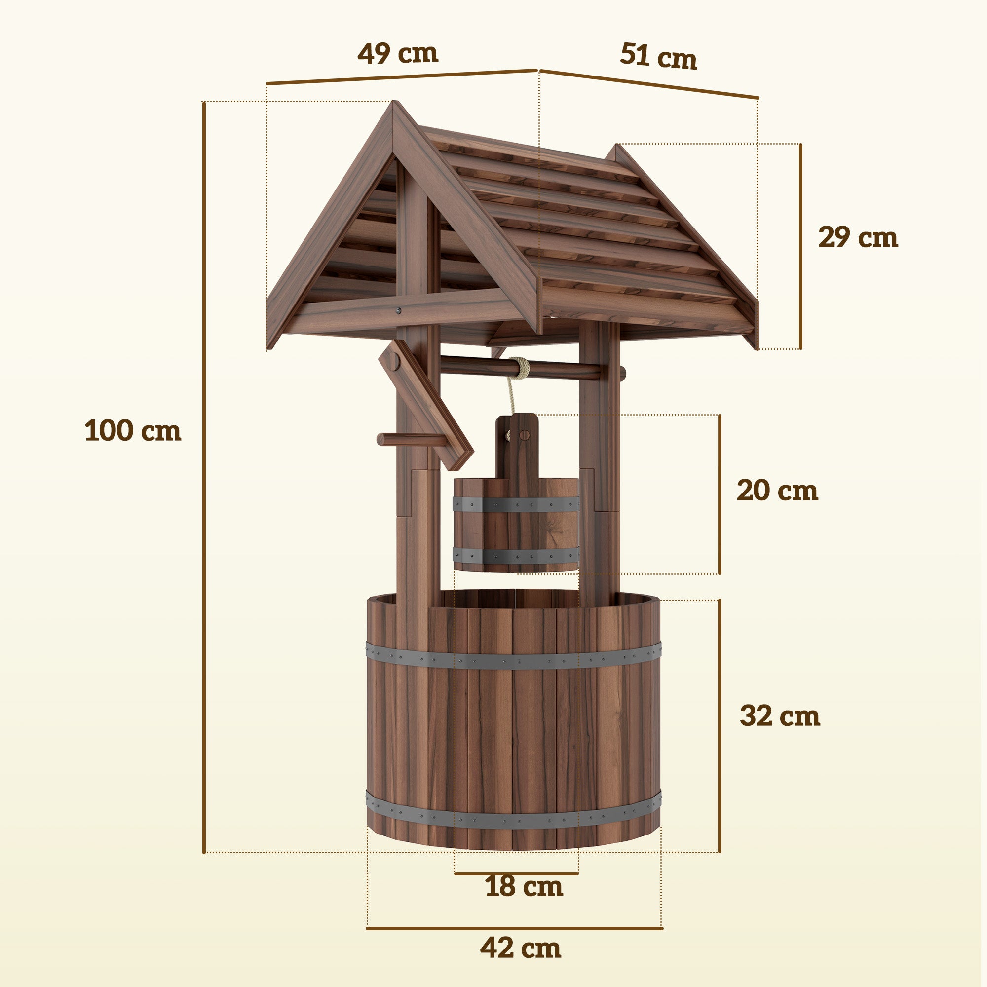 Outsunny Wood Wishing Well for Outside with Hanging Bucket, Wishing Well Planter with Drain Hole for Garden Patio, Carbonized