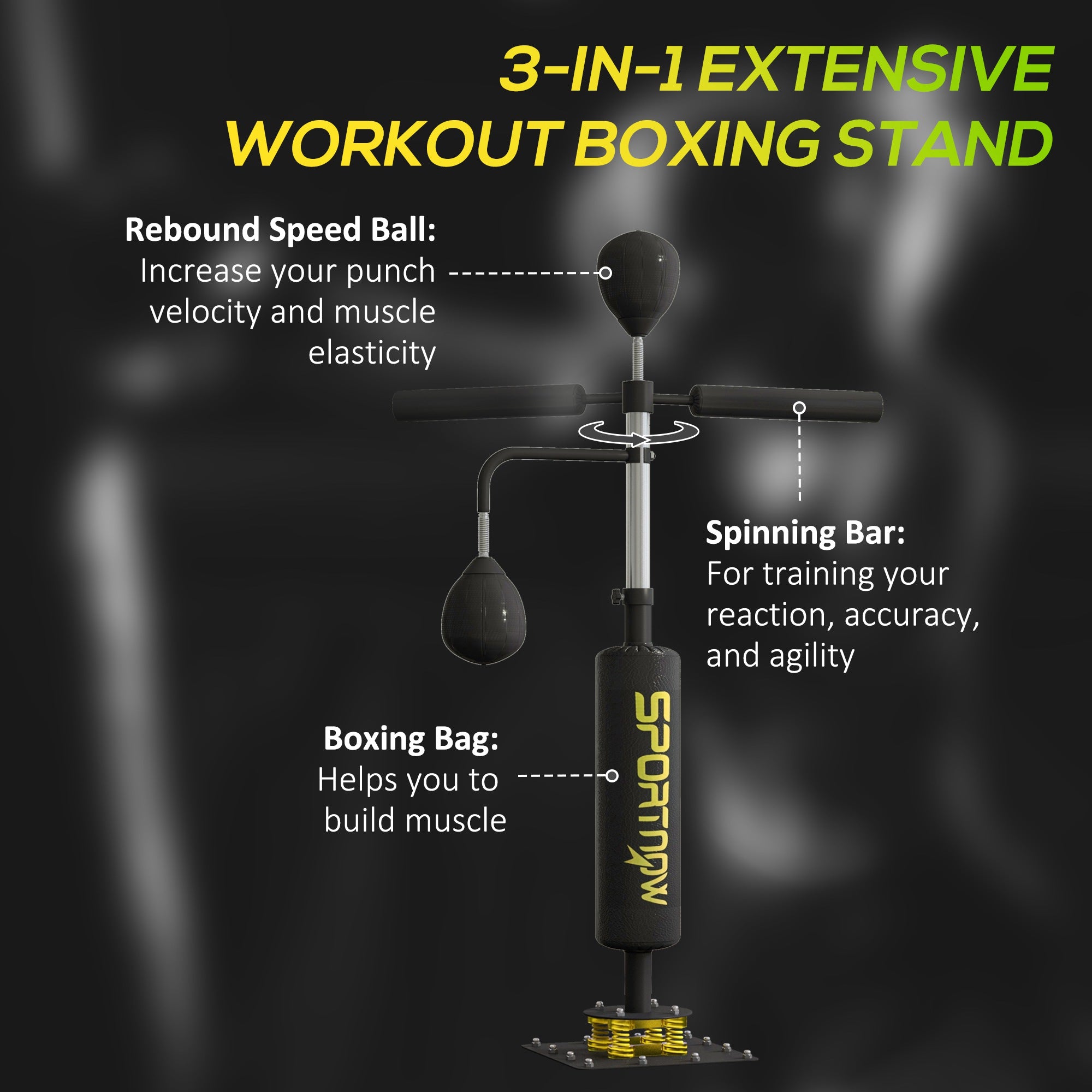 SPORTNOW Boxing Bag, Freestanding Punching Bag, with Reflex Bar, Speed Balls, Black - North Peak Garden Furniture