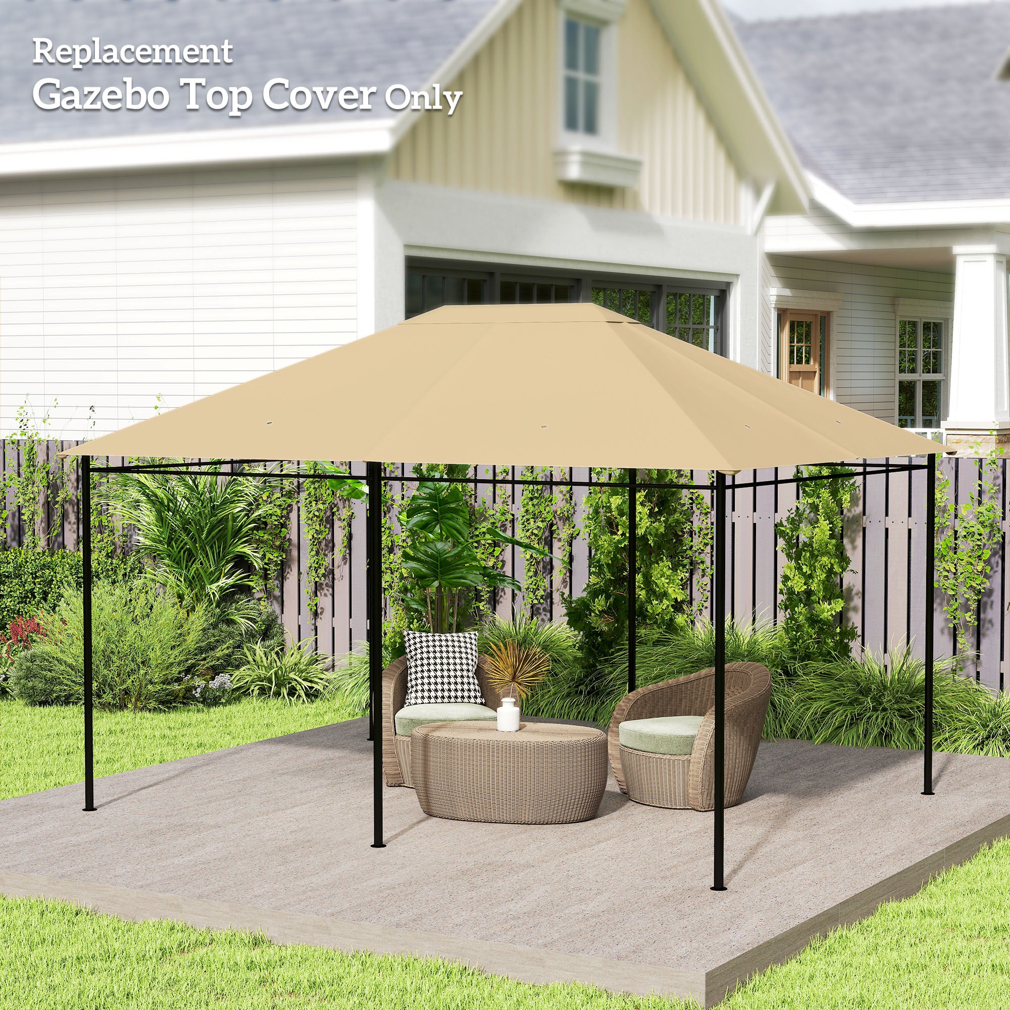 Outsunny 3 x 4m Gazebo Canopy Replacement Cover, Gazebo Roof Replacement (TOP COVER ONLY), Khaki
