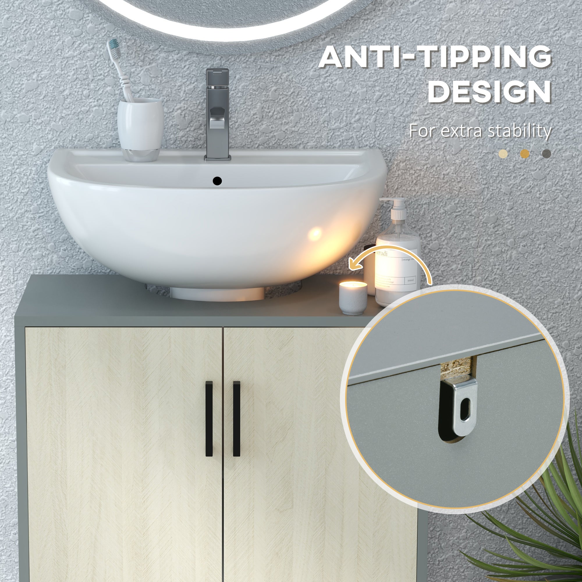 kleankin Under Sink Cabinet, Bathroom Vanity Unit, Storage Cupboard with Double Doors and Storage Shelves, 60x30x60cm, Natural - North Peak Garden Furniture