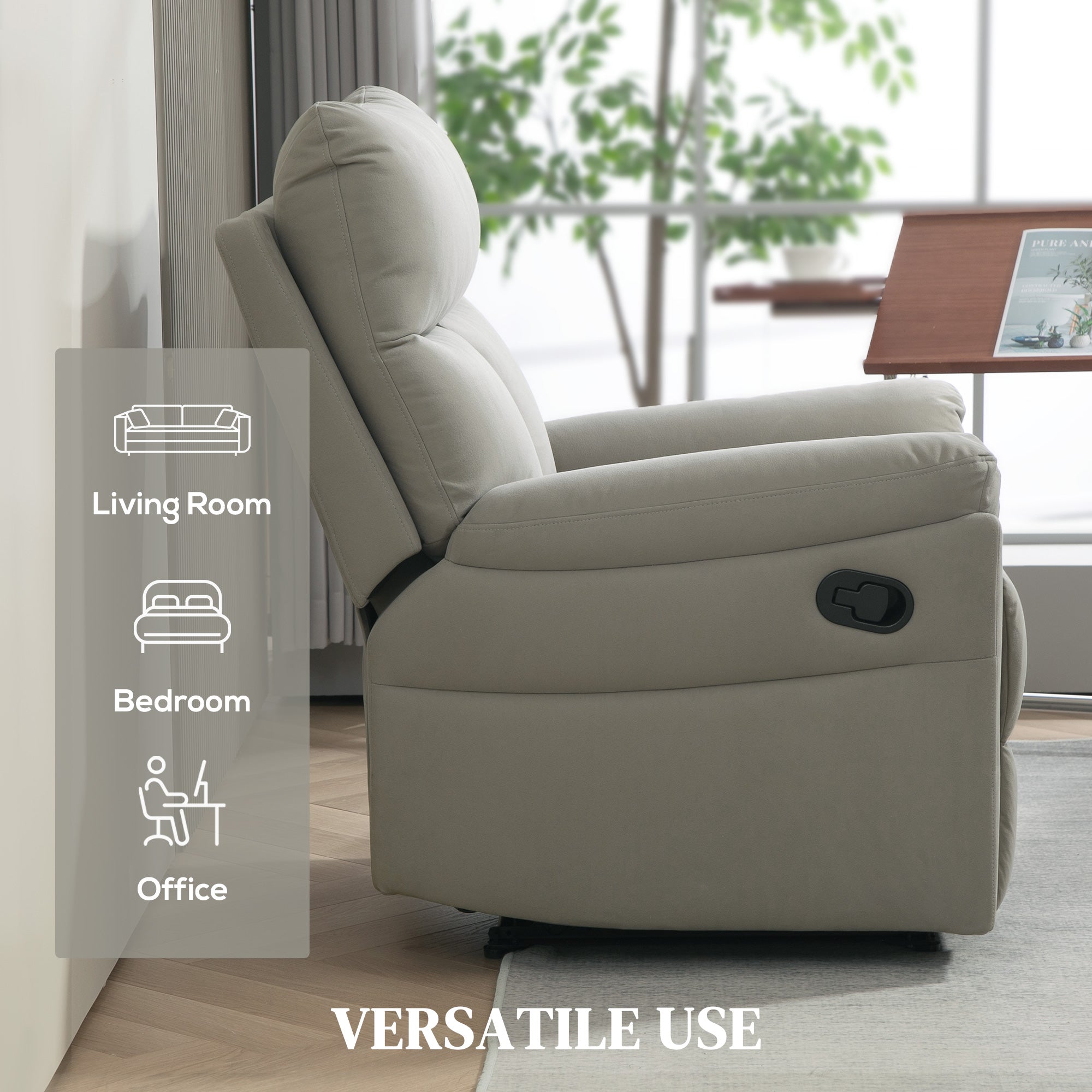 HOMCOM 140° Manual Reclining Armchair, with Footrest - Grey - North Peak Garden Furniture