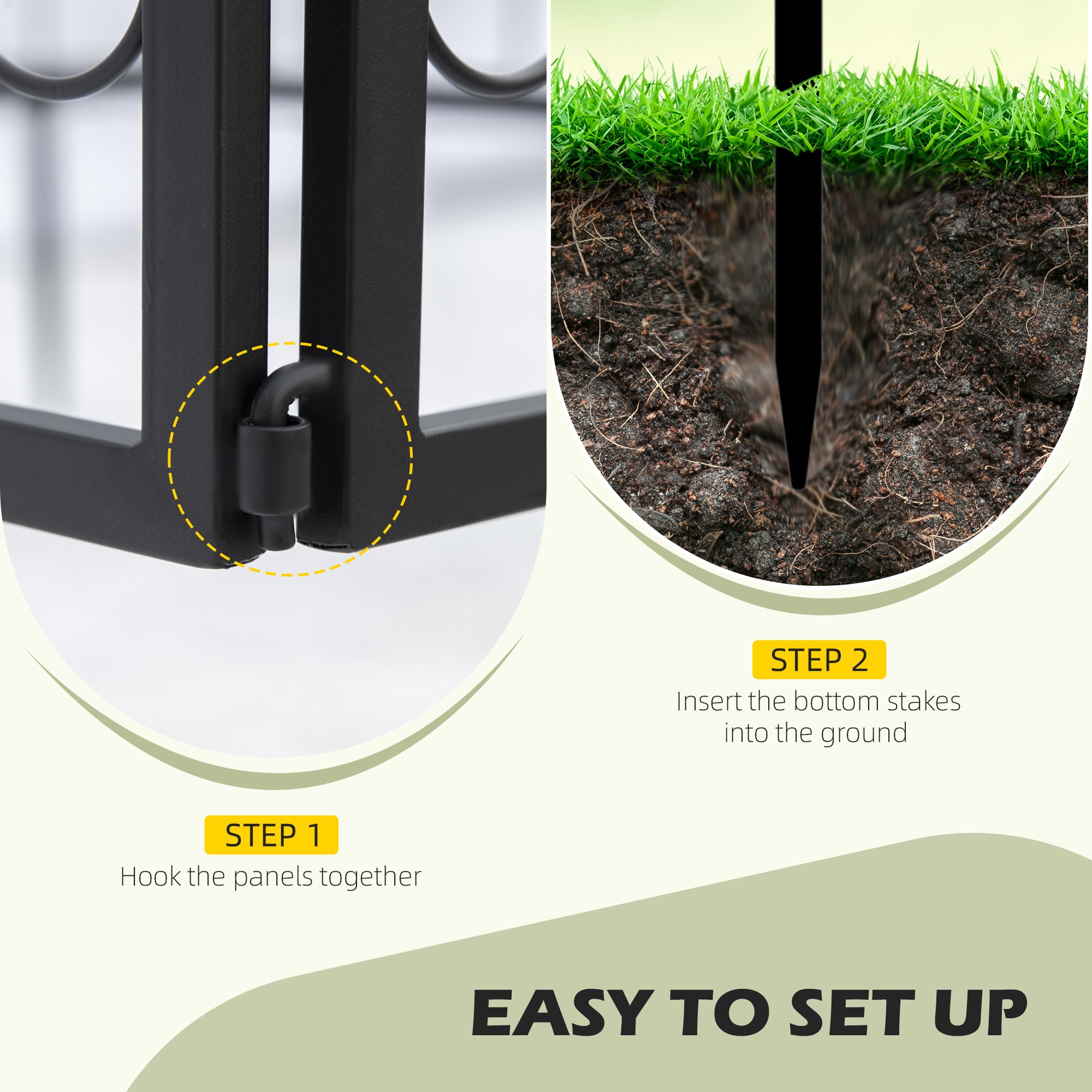 Outsunny Decorative Garden Fencing, 4PCs Outdoor Picket Fence Panels, Rustproof Metal Wire Landscape Flower Bed Border Edging Animal Barrier, Black - North Peak Garden Furniture