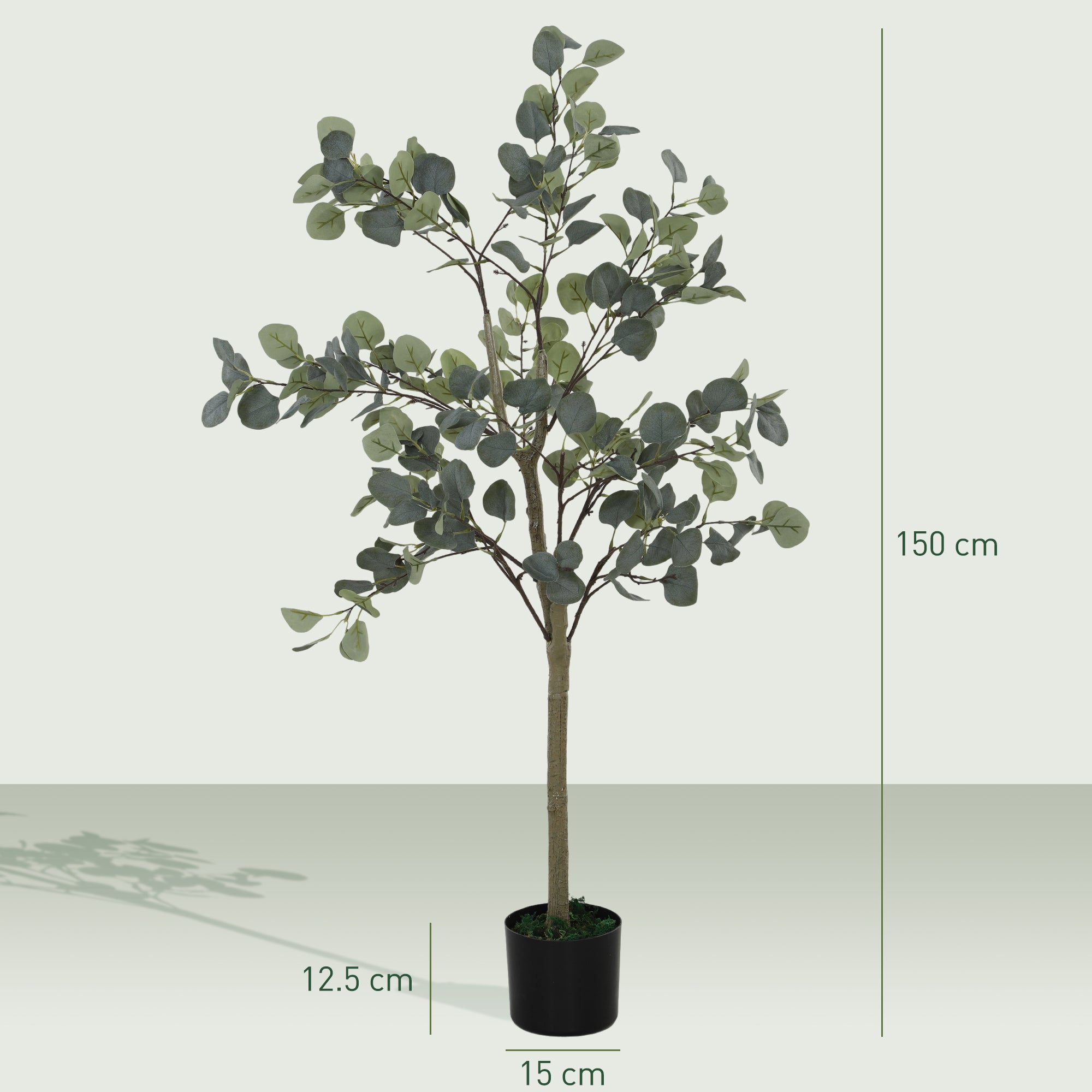 HOMCOM Decorative Artificial Plant, 5ft/ 150cm Silk Eucalyptus Tree with 230 Silver Dollar Leaves in Pot, Fake Plant for Home, Office, Living Room, Indoor Decor - North Peak Garden Furniture