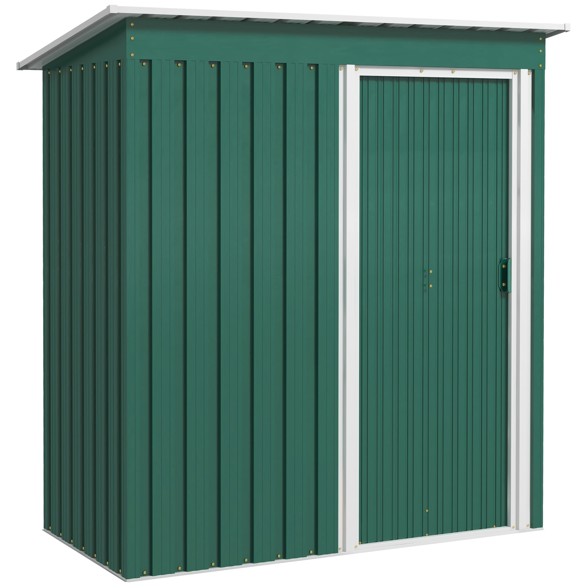 Outsunny 5 x 3ft Garden Storage Shed with Sliding Door and Sloped Roof Outdoor Equipment Tool Garden, Green - North Peak Garden Furniture
