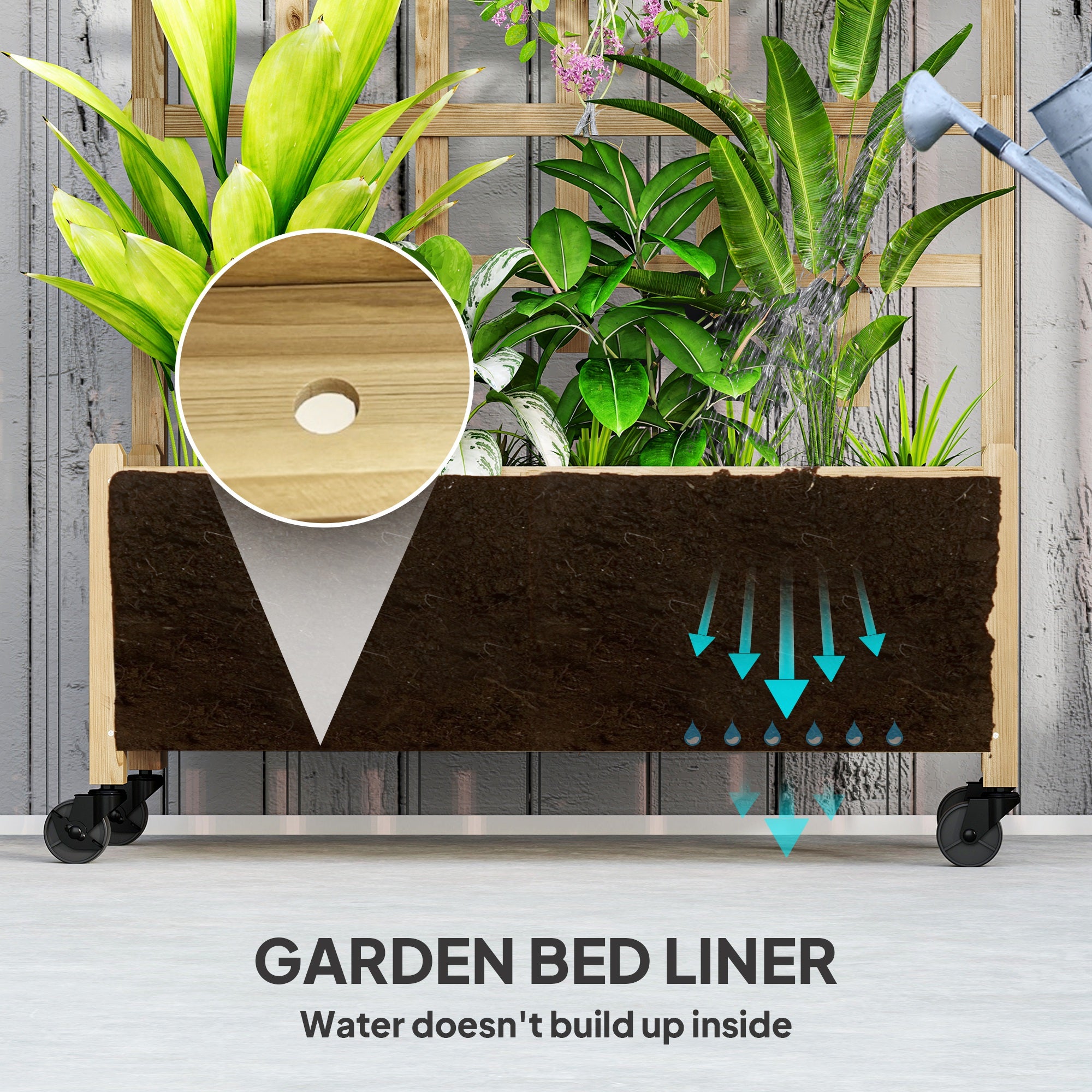 Outsunny Wooden Trellis Planter, Raised Garden Bed with Wheels and Bed Liner, to Climb and Grow Vegetables, Herbs and Flowers - North Peak Garden Furniture