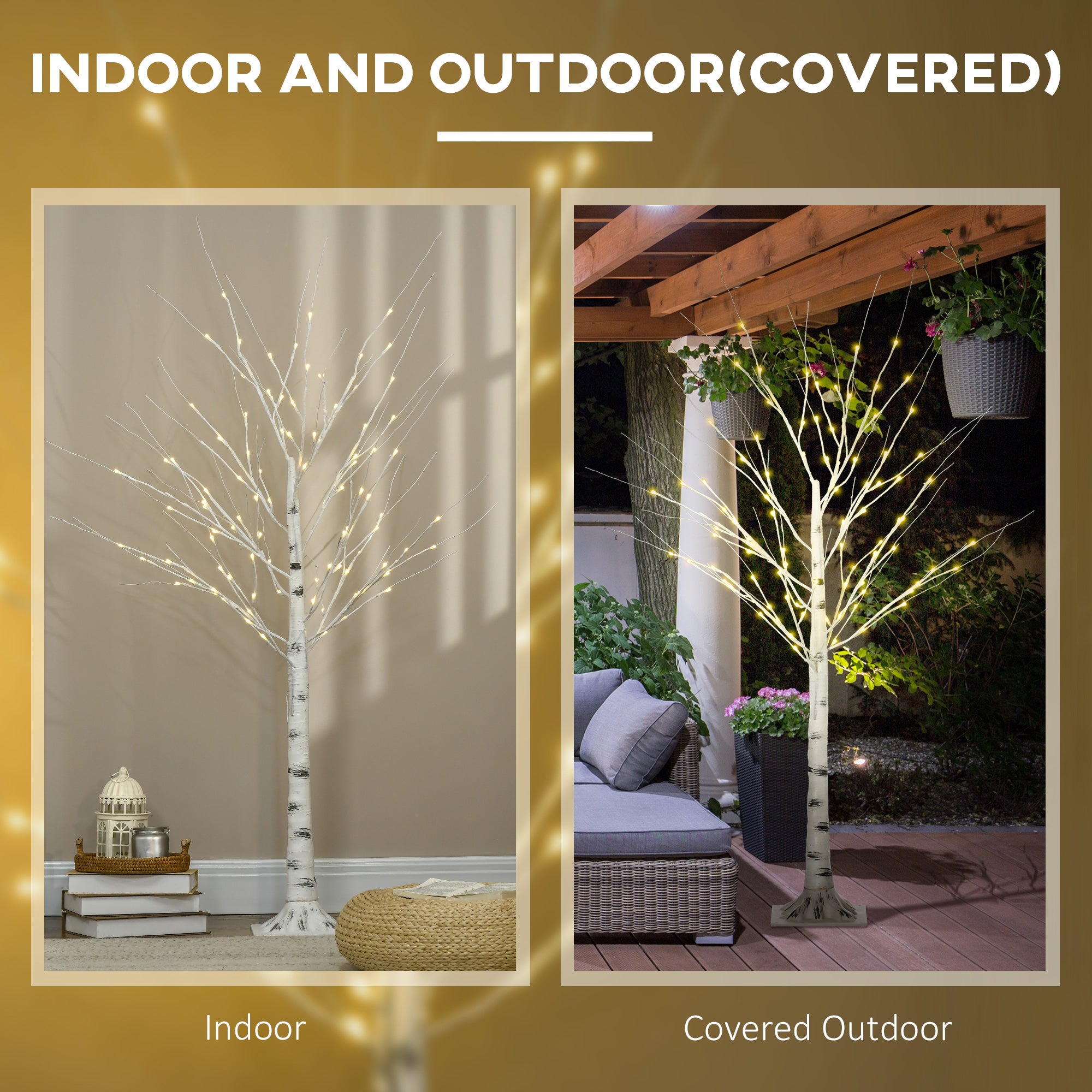 HOMCOM 5ft Artificial White Birch Tree Light with Warm White Pre-Lit LED Light for Indoor and Covered Outdoor Use - North Peak Garden Furniture