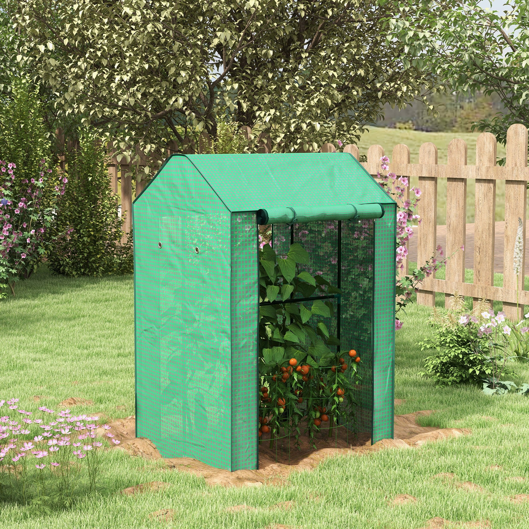 Outsunny Petite Greenhouse: Roll-up Doors, Ventilation Holes, Reinforced Green Cover, 100 x 80 x 150cm | Aosom UK