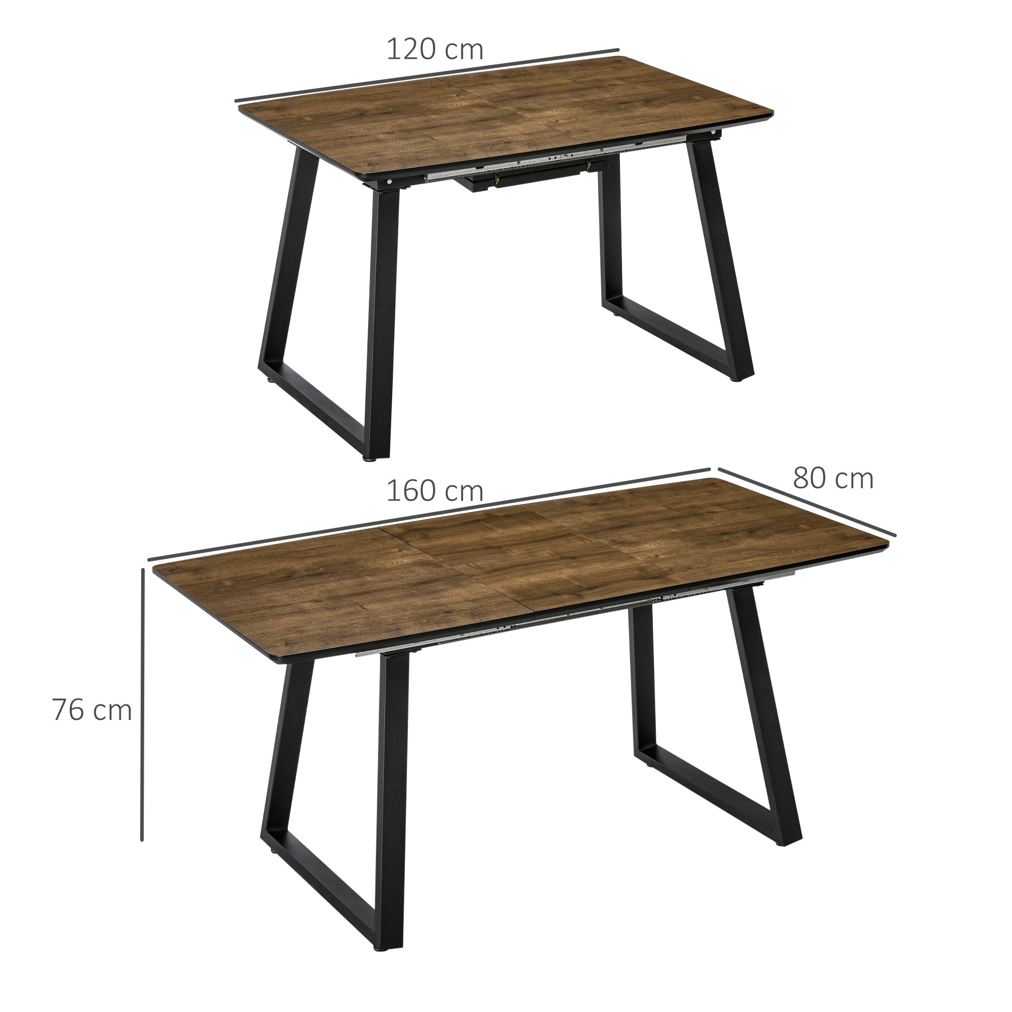 HOMCOM Extendable Dining Table Rectangular Wood Effect Tabletop for 4-6 People with Steel Frame & Hidden Leaves for Kitchen, Dining Room, Living Room - North Peak Garden Furniture